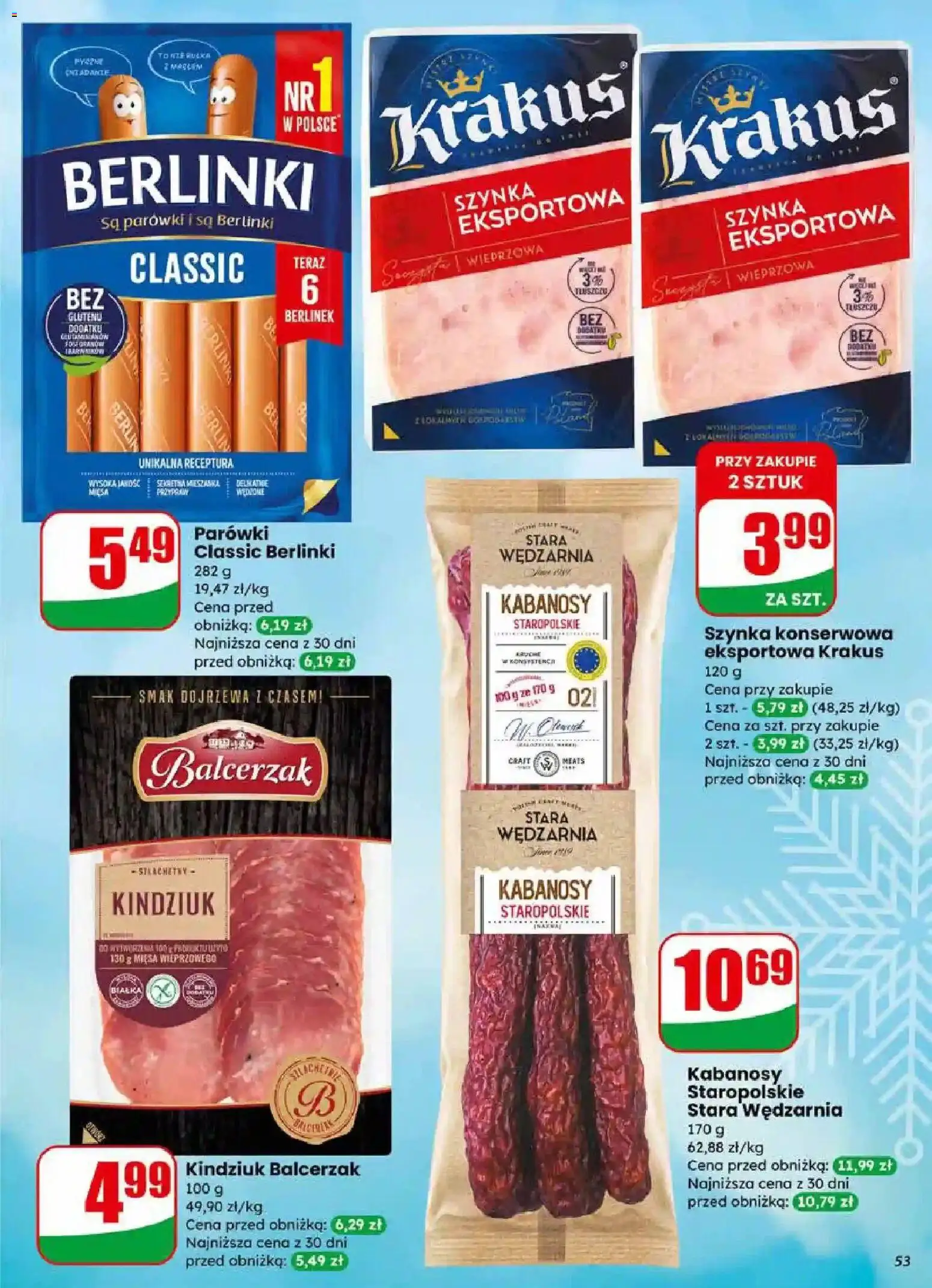 Dino Gazetka od 17.12.2025 | Strona: 53 | Produkty: Kabanosy, Parówki, Szynka, Kindziuk