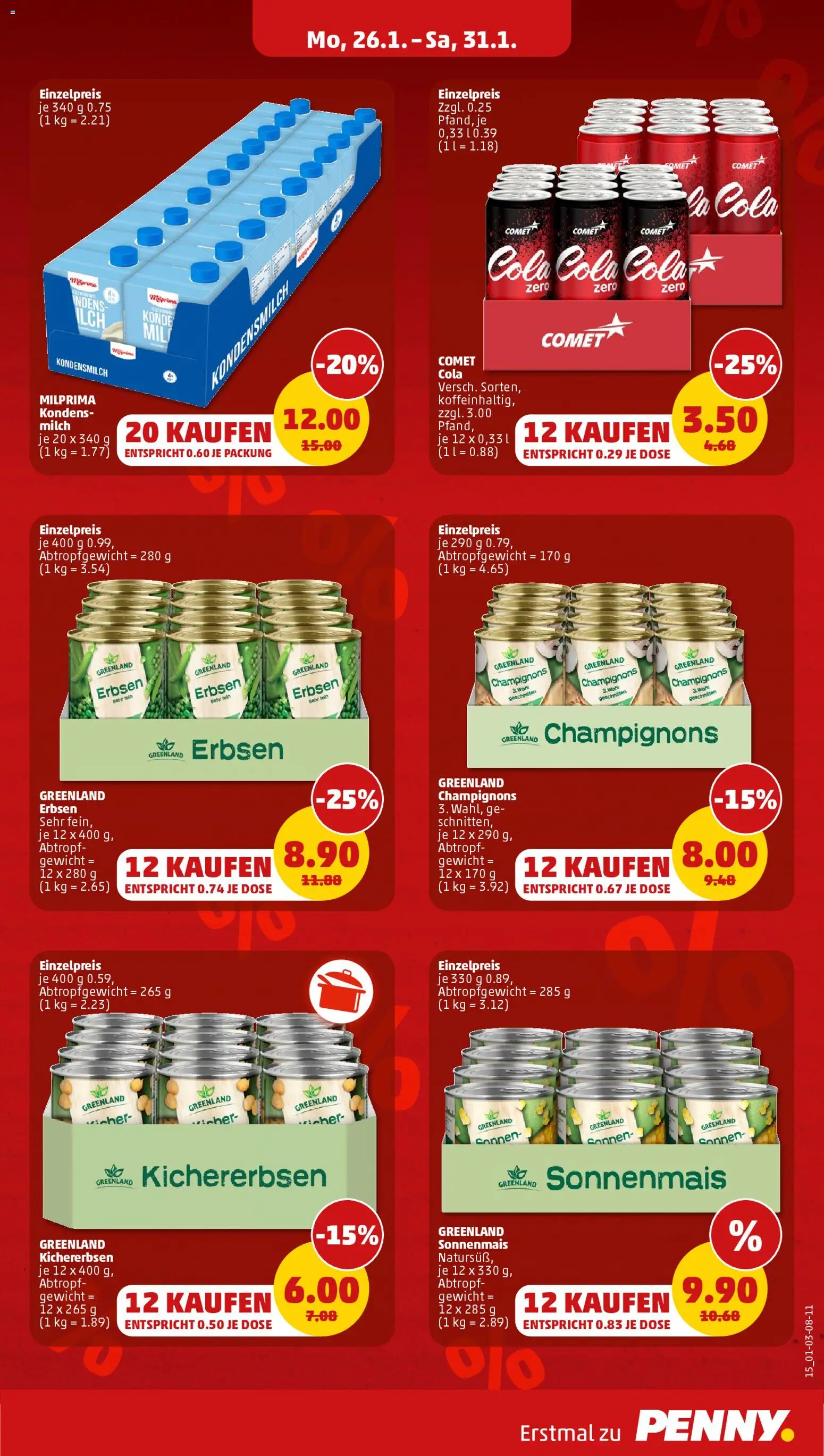 Penny Prospekt 	 – gültig ab 26.01.2026 | Seite: 17 | Produkte: Gewicht, Milch, Champignons, Erbsen