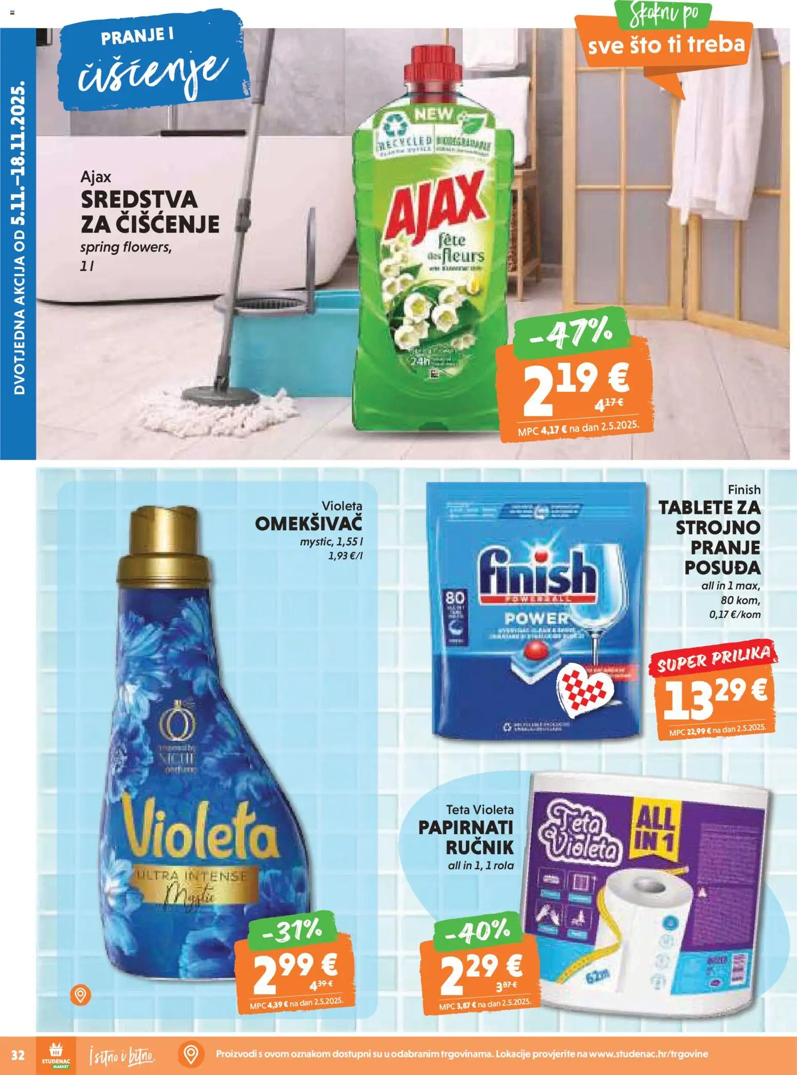 Studenac katalog | vrijedi od 12.11.2025 | Stranica: 32 | Proizvodi: Sredstva za čiščenje, Omekšivač, Ručnik, Ajax