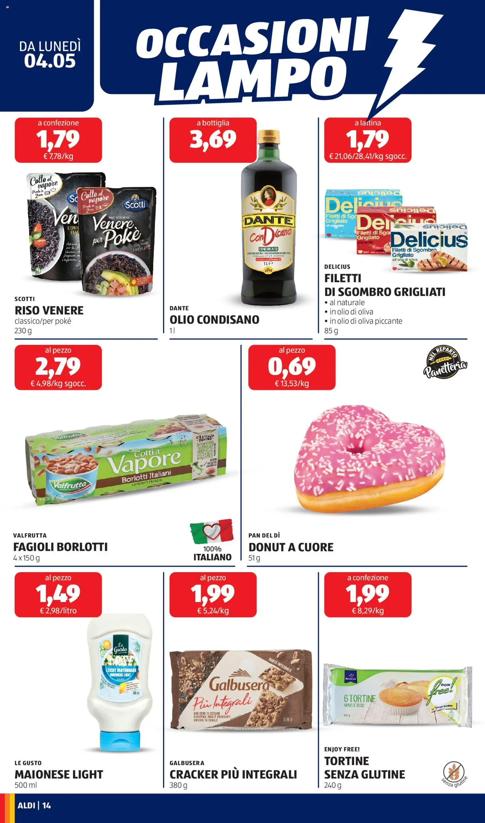 Volantino Aldi del 04.05.2026 | Pagina: 14 | Prodotti: Fagioli, Maionese, Crackers, Sgombro