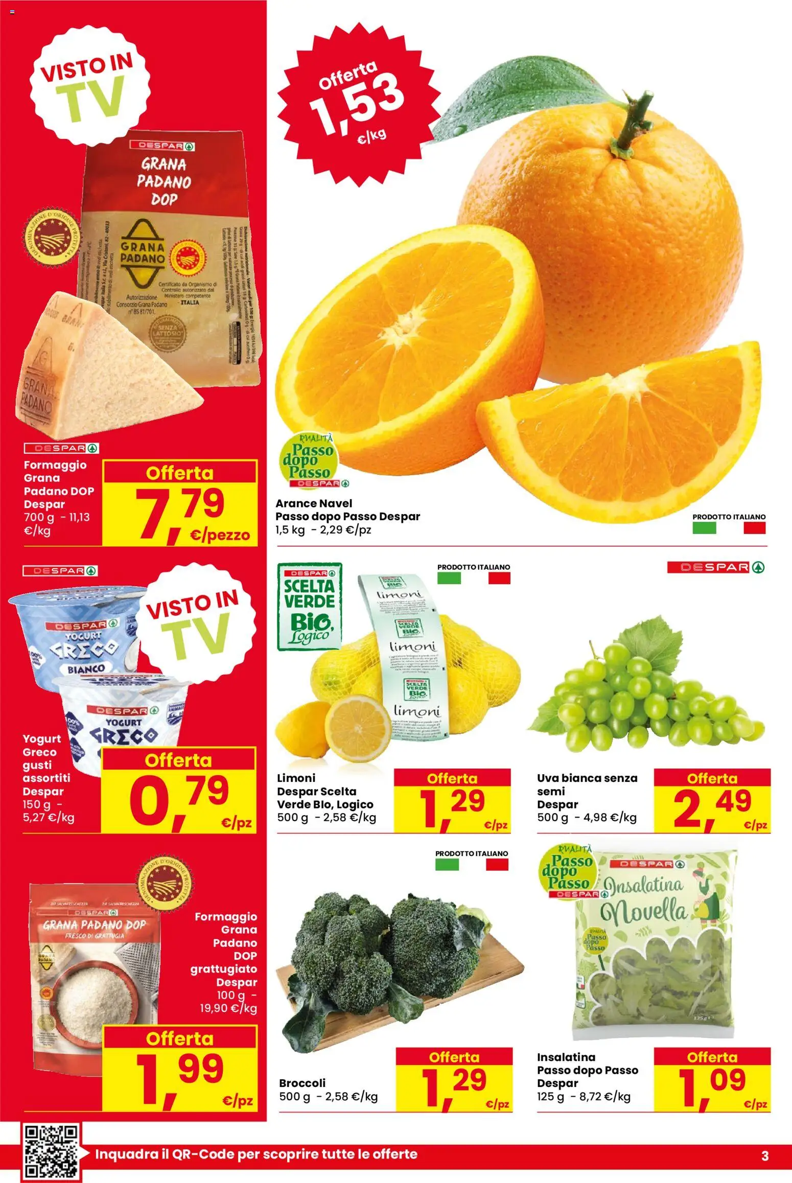 Volantino Despar del 05.03.2026 | Pagina: 3 | Prodotti: Yogurt, Formaggio, Uva, Broccoli