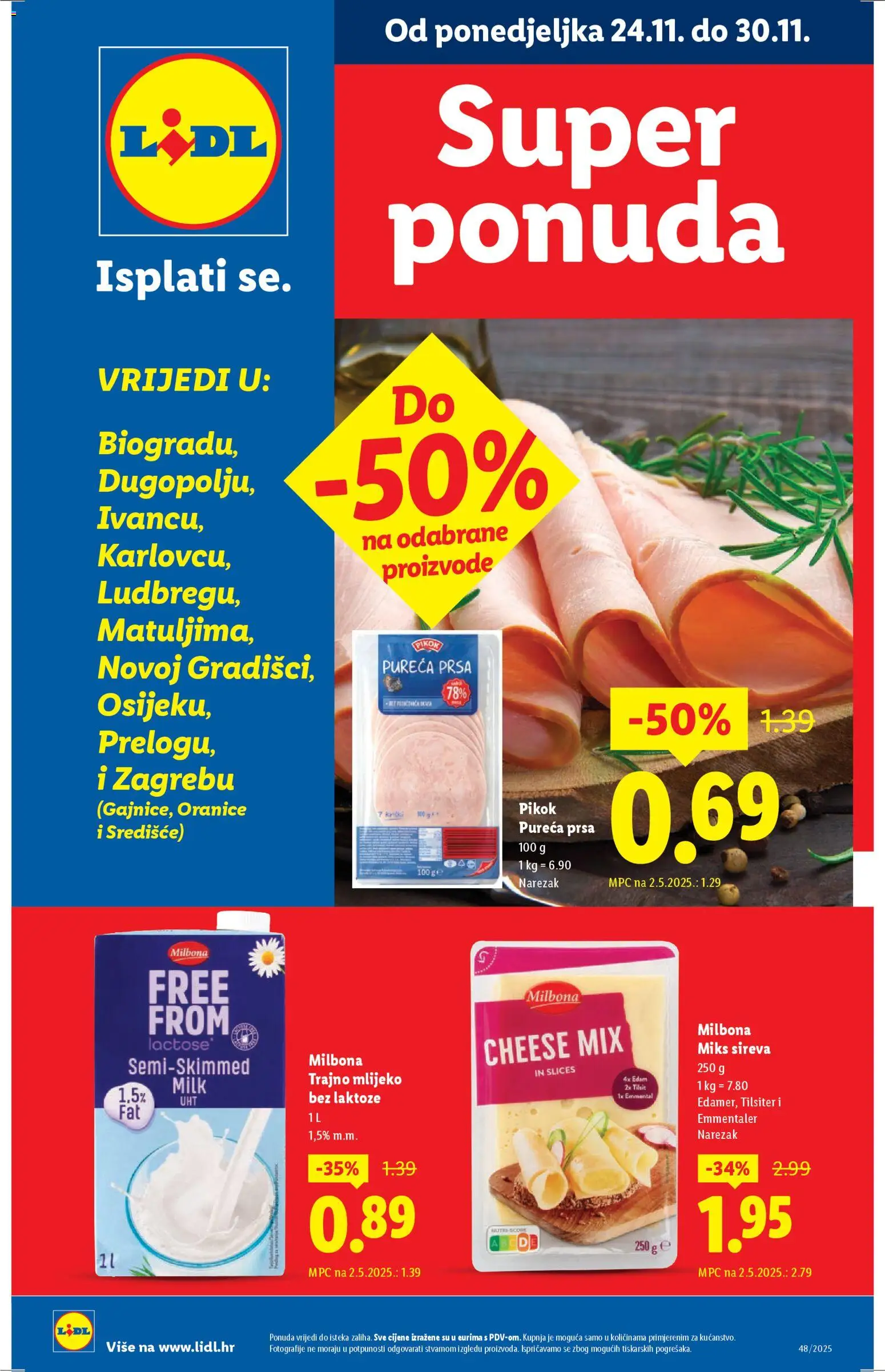 Lidl katalog | vrijedi od 24.11.2025 | Stranica: 1 | Proizvodi: Mlijeko, Narezak, Trajno mlijeko, Mlijeko bez laktoze