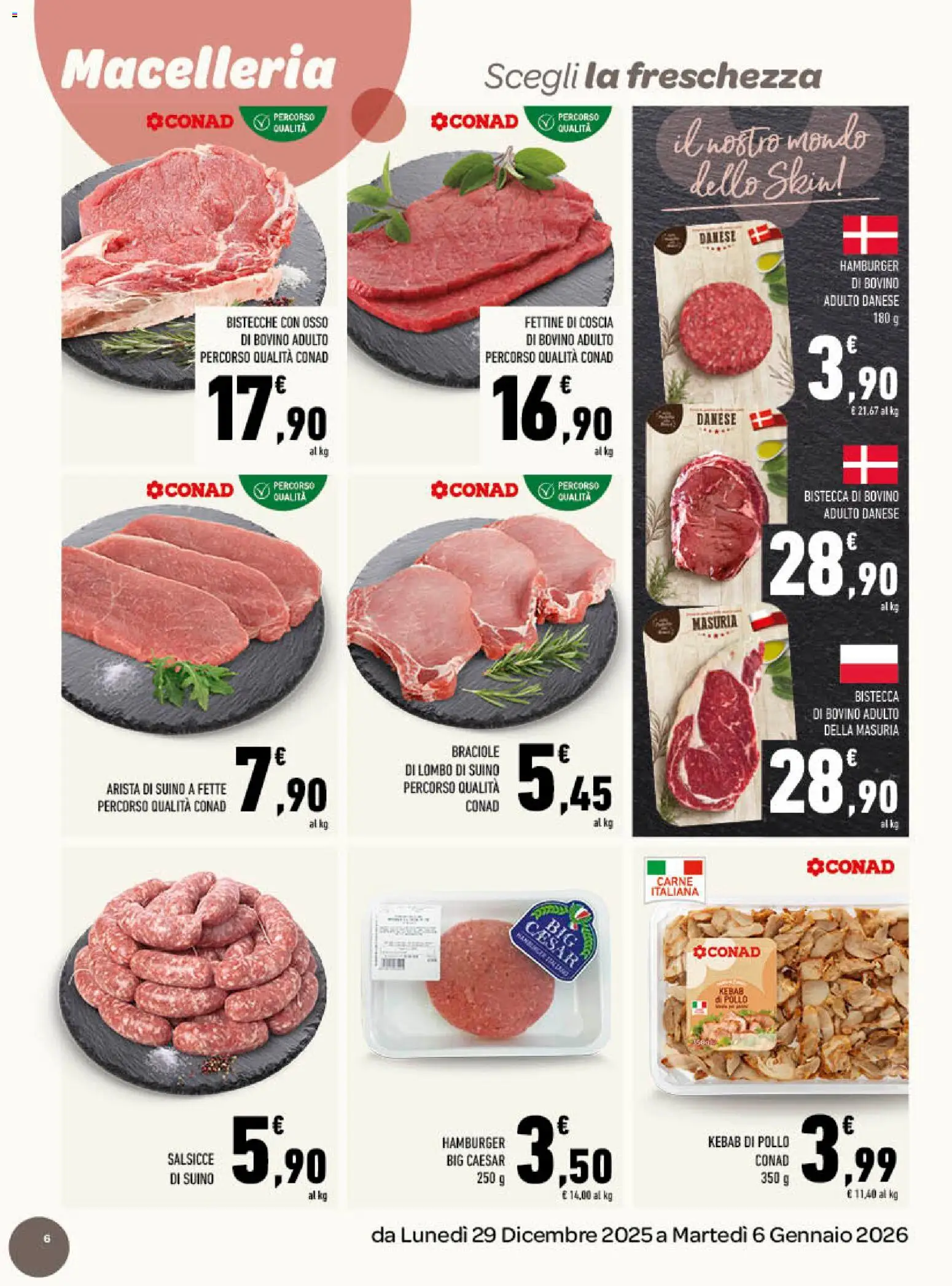 Volantino Conad del 29.12.2025 | Pagina: 6 | Prodotti: Bovino, Pollo, Suino, Hamburger