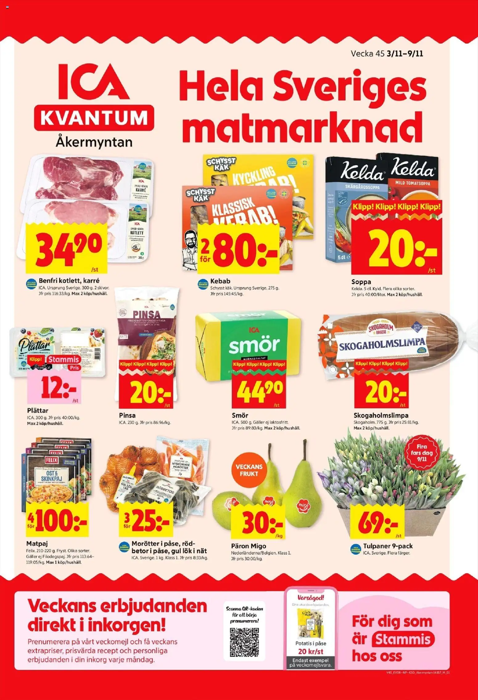ICA Kvantum reklamblad aktuell från 03.11.2025 | Sida: 1 | Produkter: Bageri, Galler, Smör, Ost