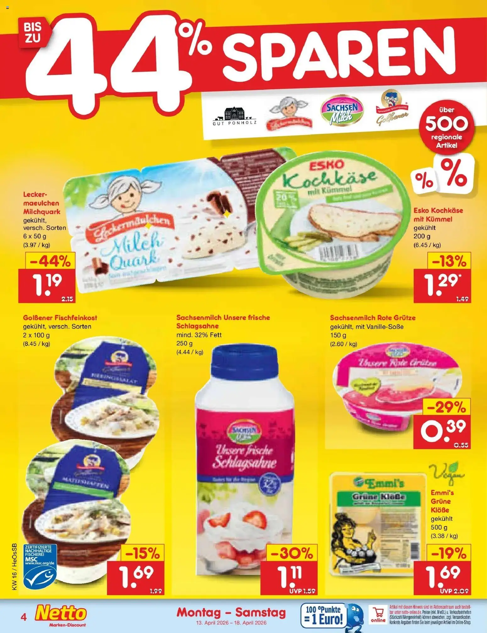 Netto Marken-Discount Prospekt Kröpelin	 – gültig ab 13.04.2026 | Seite: 29 | Produkte: Quark, Schlagsahne, Milch