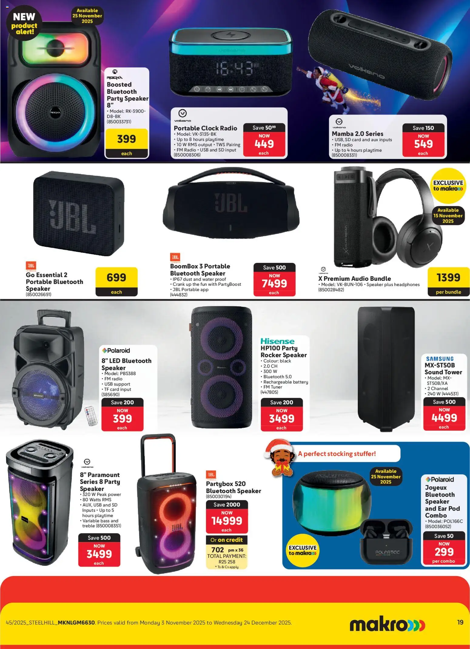 New Makro catalogue – valid from 03.11.2025 | Page: 19 | Products: Headphones, Speaker, Clock, Water