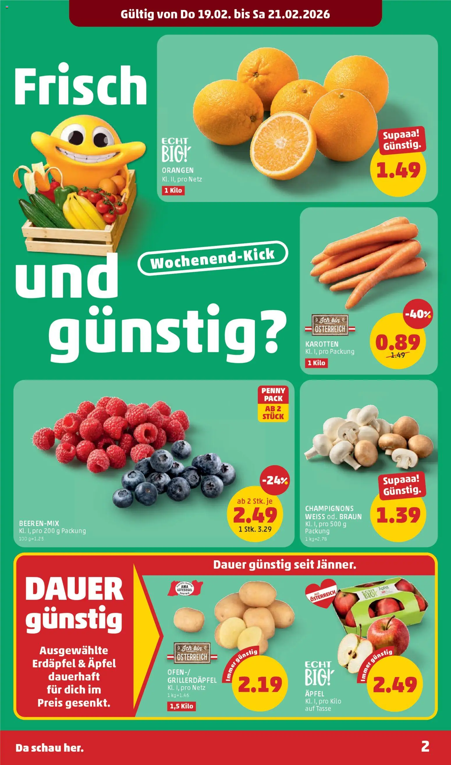 Penny Markt Flugblatt gültig ab 19.02.2026 | Seite: 2 | Produkte: Äpfel, Orangen