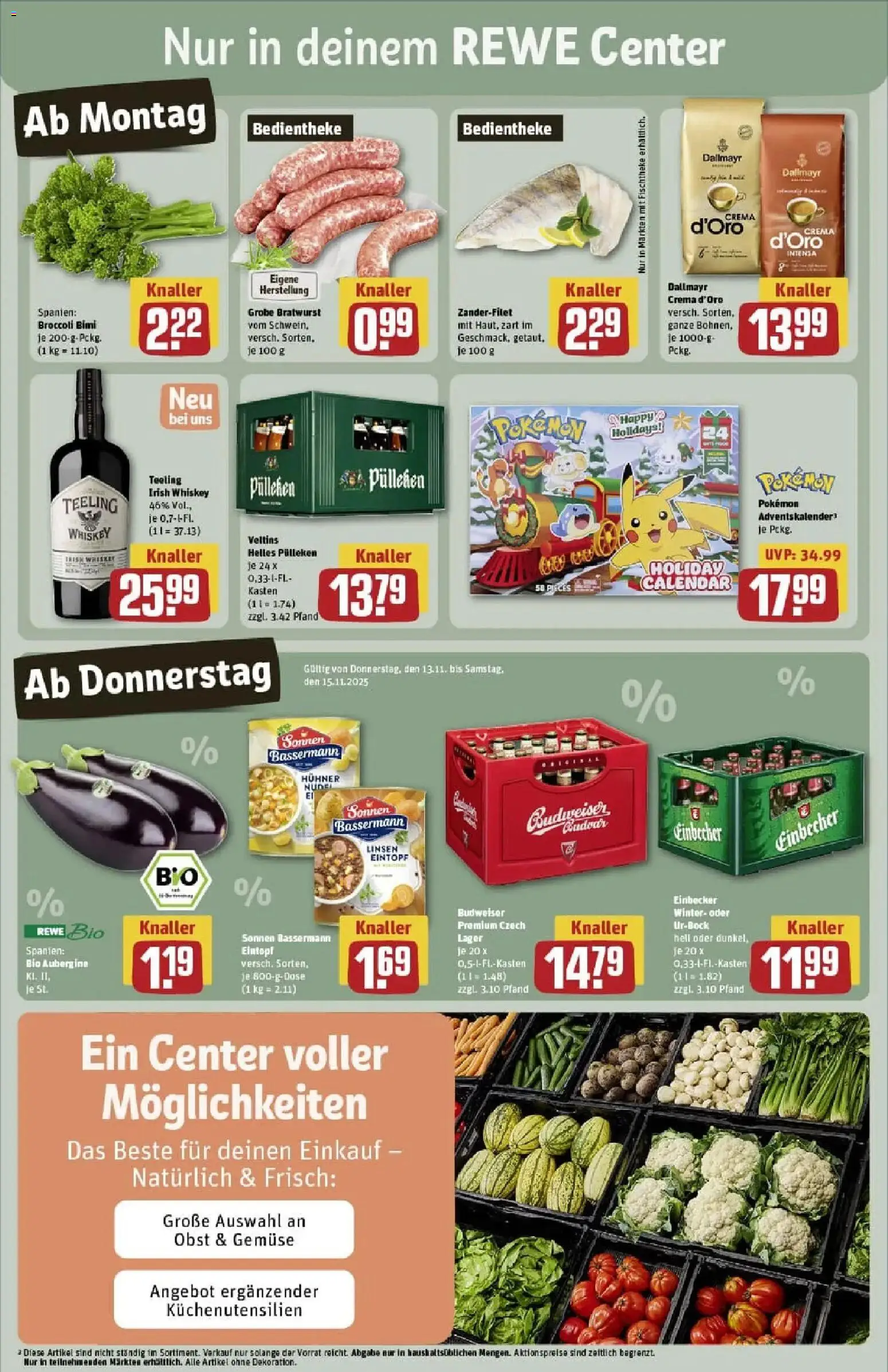 Rewe prospekt Hamburg / Wilhelmsburg	 – gültig ab 10.11.2025 | Seite: 3 | Produkte: Gemüse, Budweiser, Whiskey, Veltins