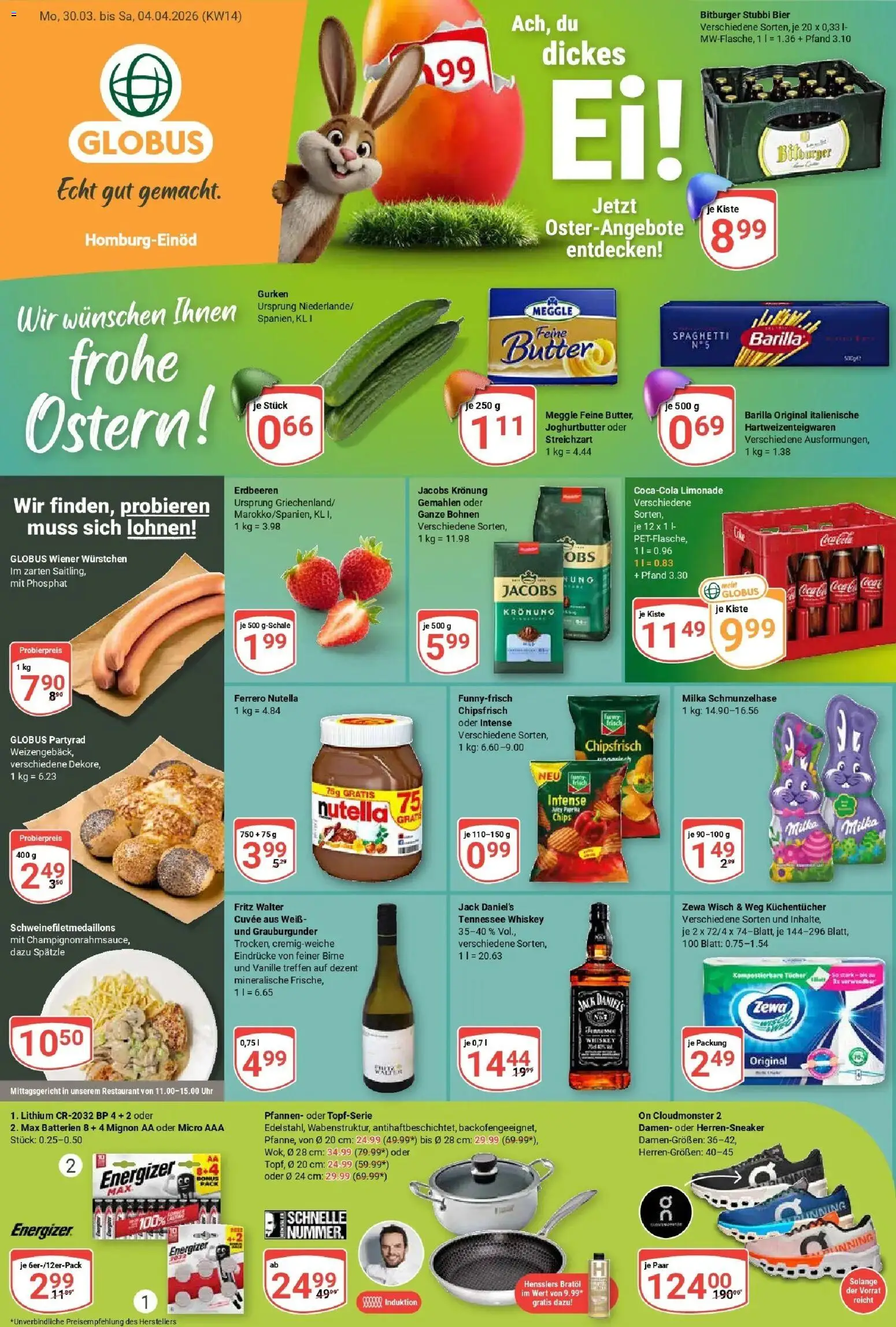 Globus prospekt Homburg-Einöd	 – gültig ab 30.03.2026 | Seite: 7 | Produkte: Butter, Barilla, Bier, Gurken