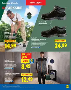 LIDL - Prévisualisation de Parkside® Pantalon de travail homme, Du 40 au 48 selon modèle. Ex. 65% polyester (recyclé) et 35% coton. L'unité au choix. n°494333/487135 valide à partir de 02.03.2026 | Page: 13 | Produits: Salopette, Chaussures de sécurité, Veste, Pantalon