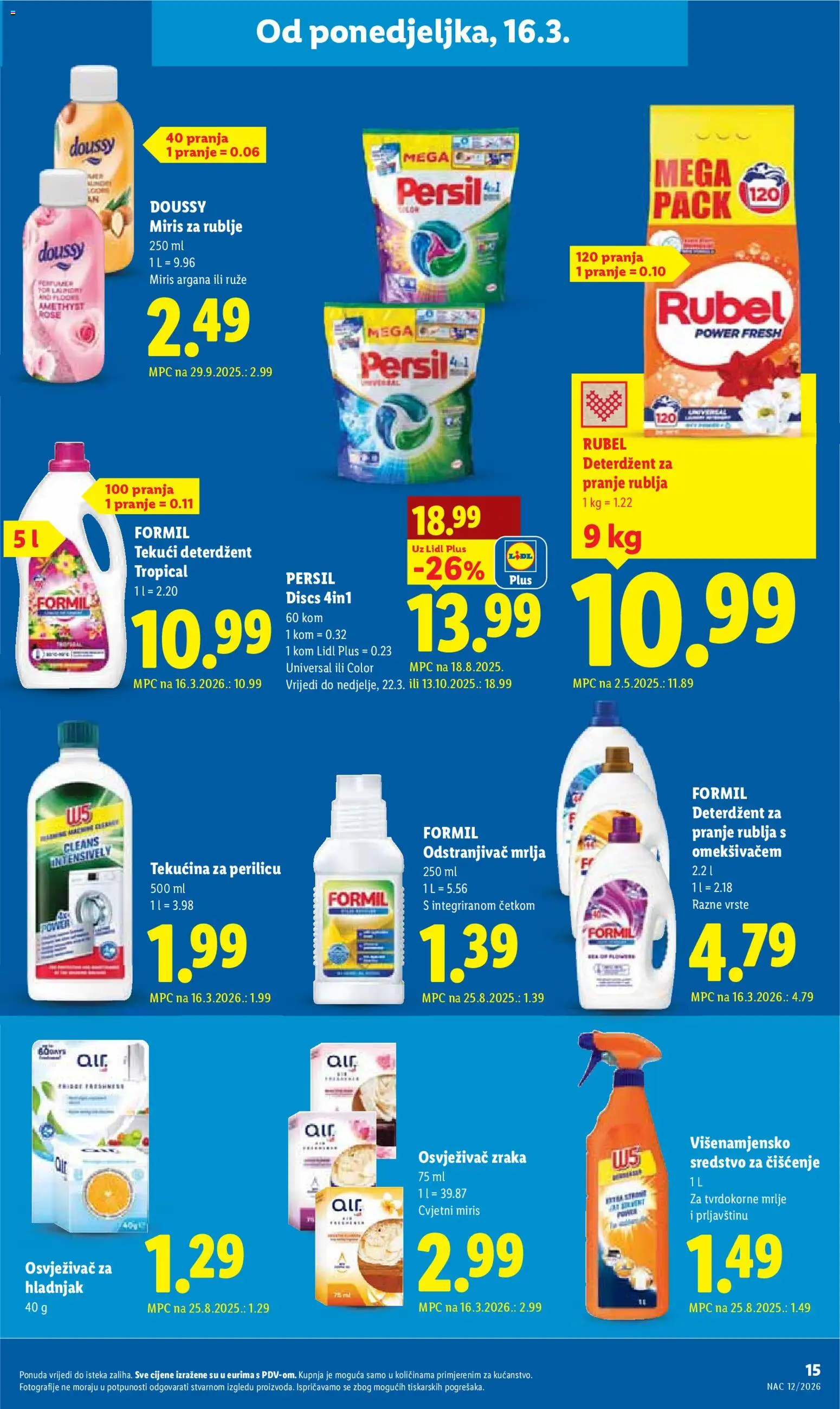 Lidl katalog | vrijedi od 16.03.2026 | Stranica: 15 | Proizvodi: Rubel, Miris, Deterdžent za pranje rublja, Hladnjak