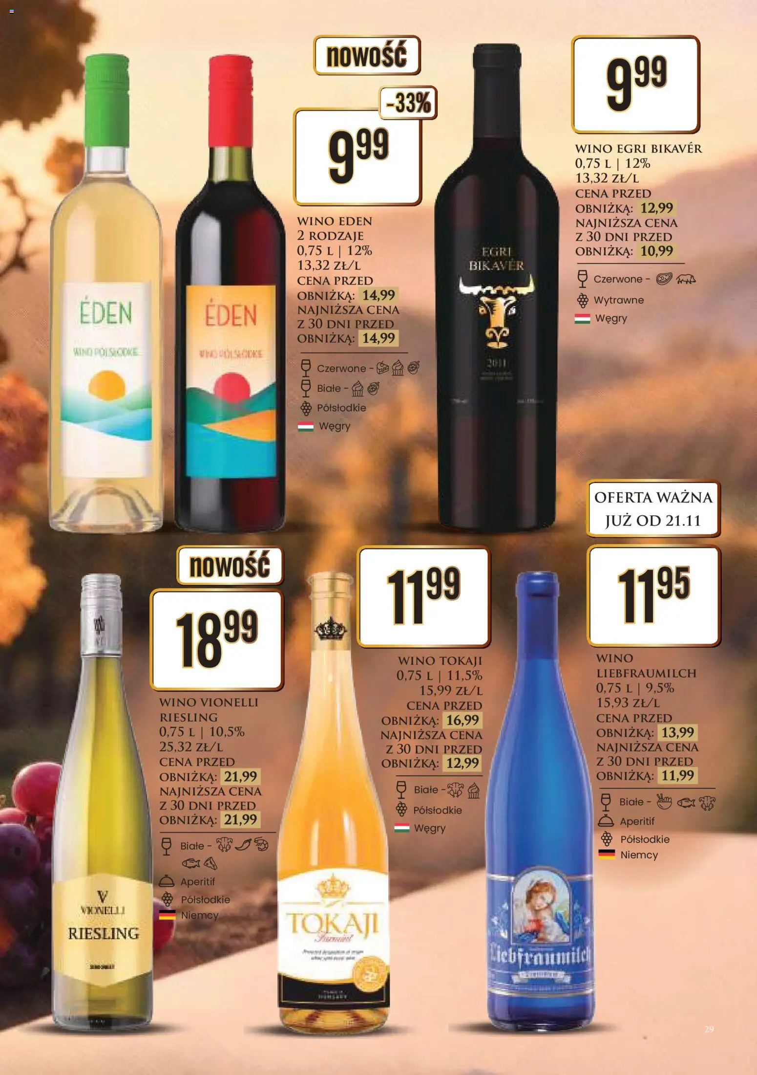 Dino Gazetka alkoholowa od 21.11.2025 | Strona: 29 | Produkty: Riesling, Wino, Wino Egri Bikaver