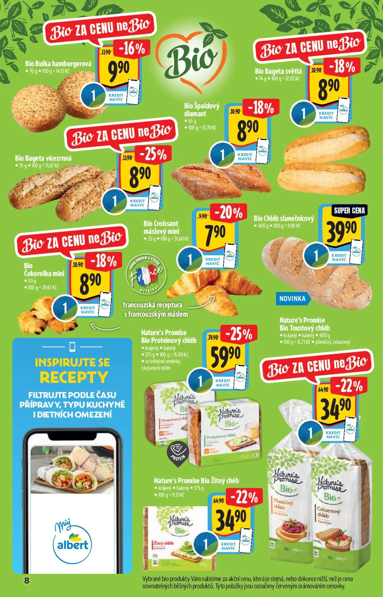Albert leták - Hypermarket - Bio od 03.09.2025 | Strana: 8 | Produkty: Chléb, Croissant, Proteinový chléb, Kuchyně