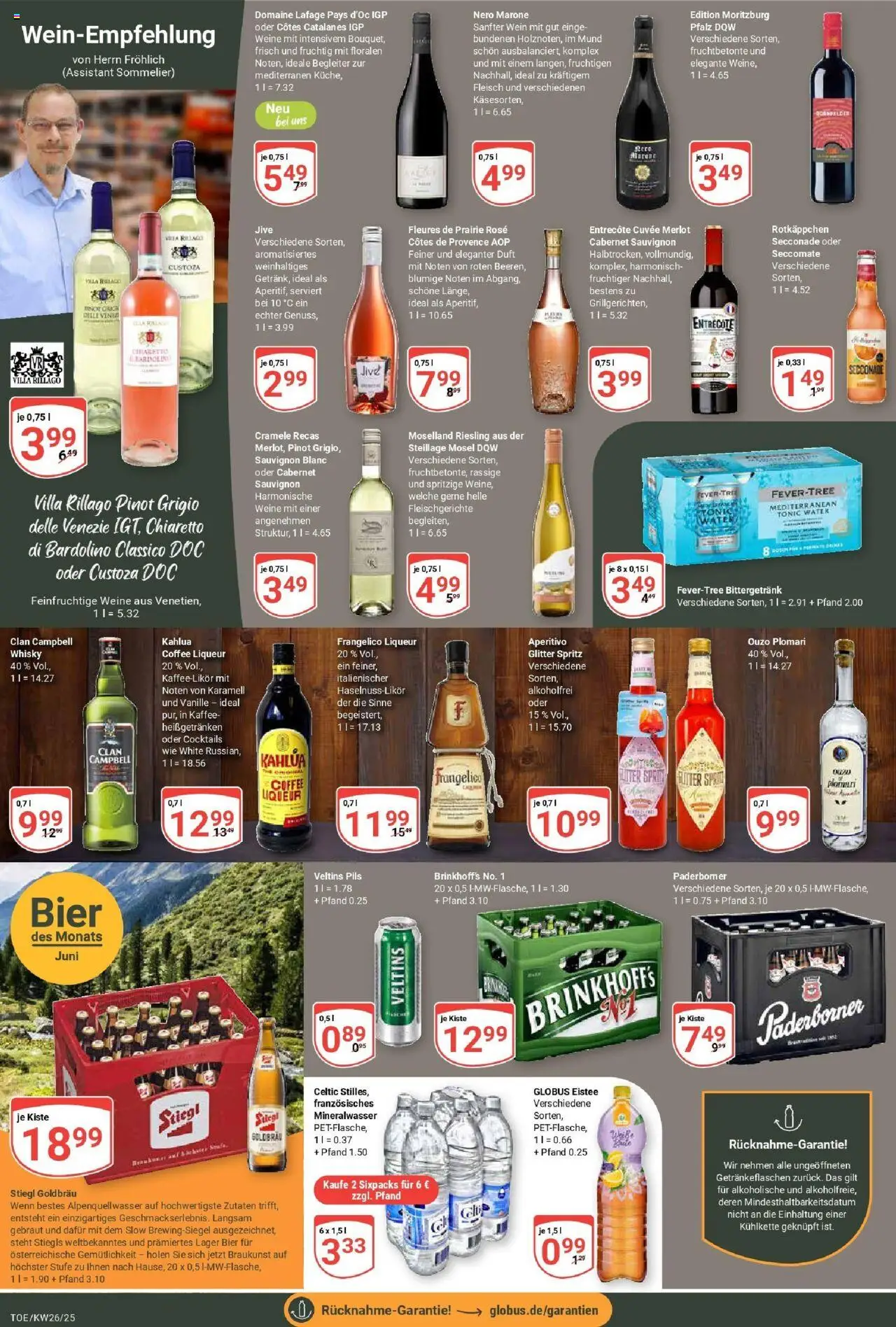 Globus prospekt Tönisvorst	 - gültig ab dem 22.06.2025 | Seite: 14 | Produkte: Whisky, Kaffee, Merlot, Mineralwasser