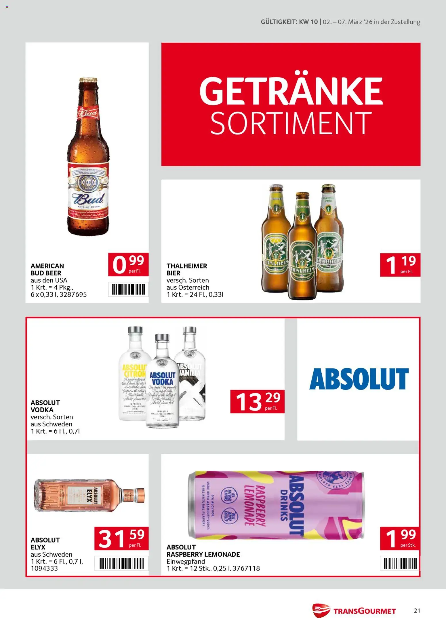 Transgourmet Zustellaktion gültig ab 02.03.2026 | Seite: 21 | Produkte: Bier