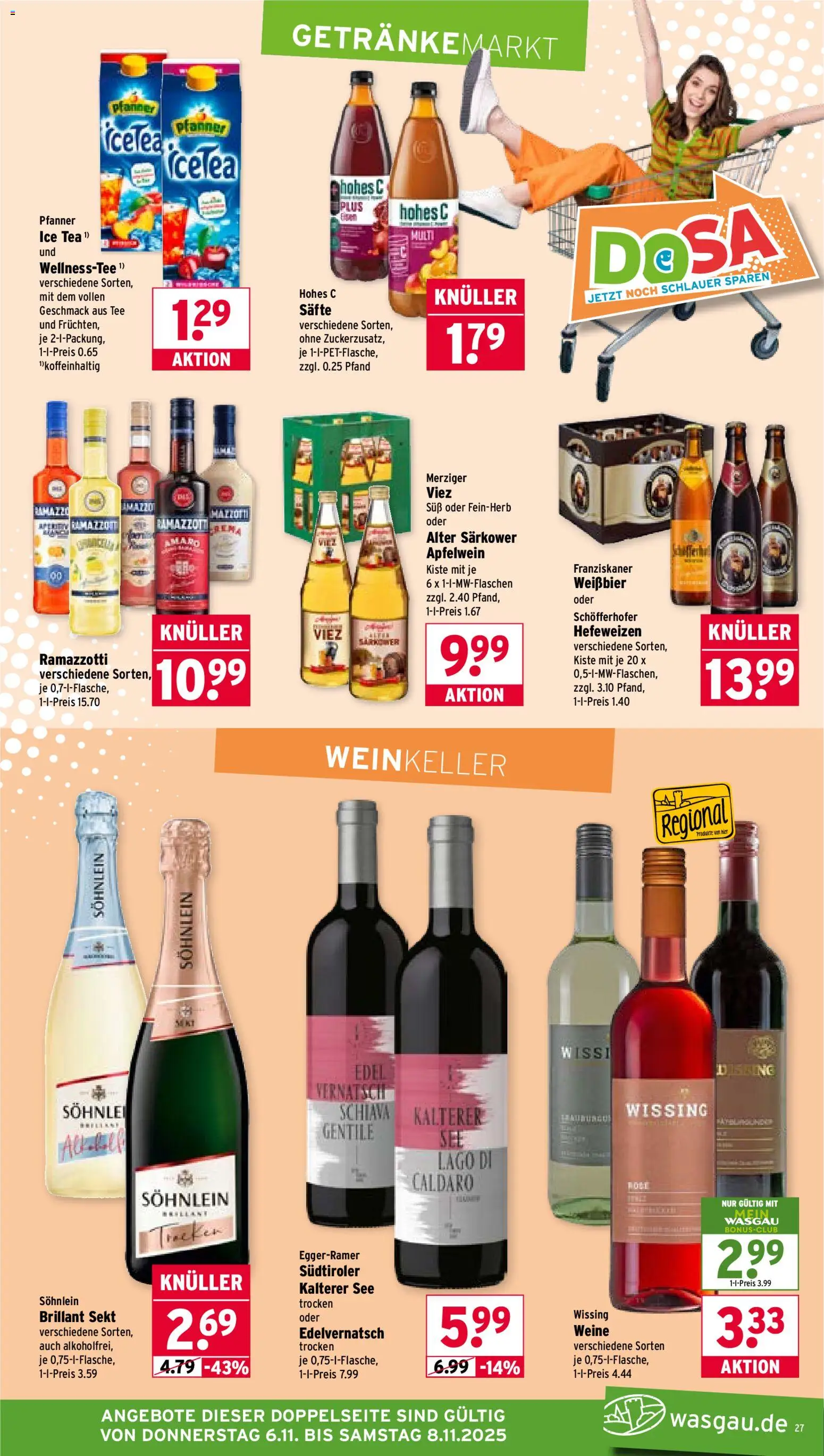 Wasgau Prospekt 	 – gültig ab 03.11.2025 | Seite: 27 | Produkte: Franziskaner, Sekt, Hohes c, Ramazzotti