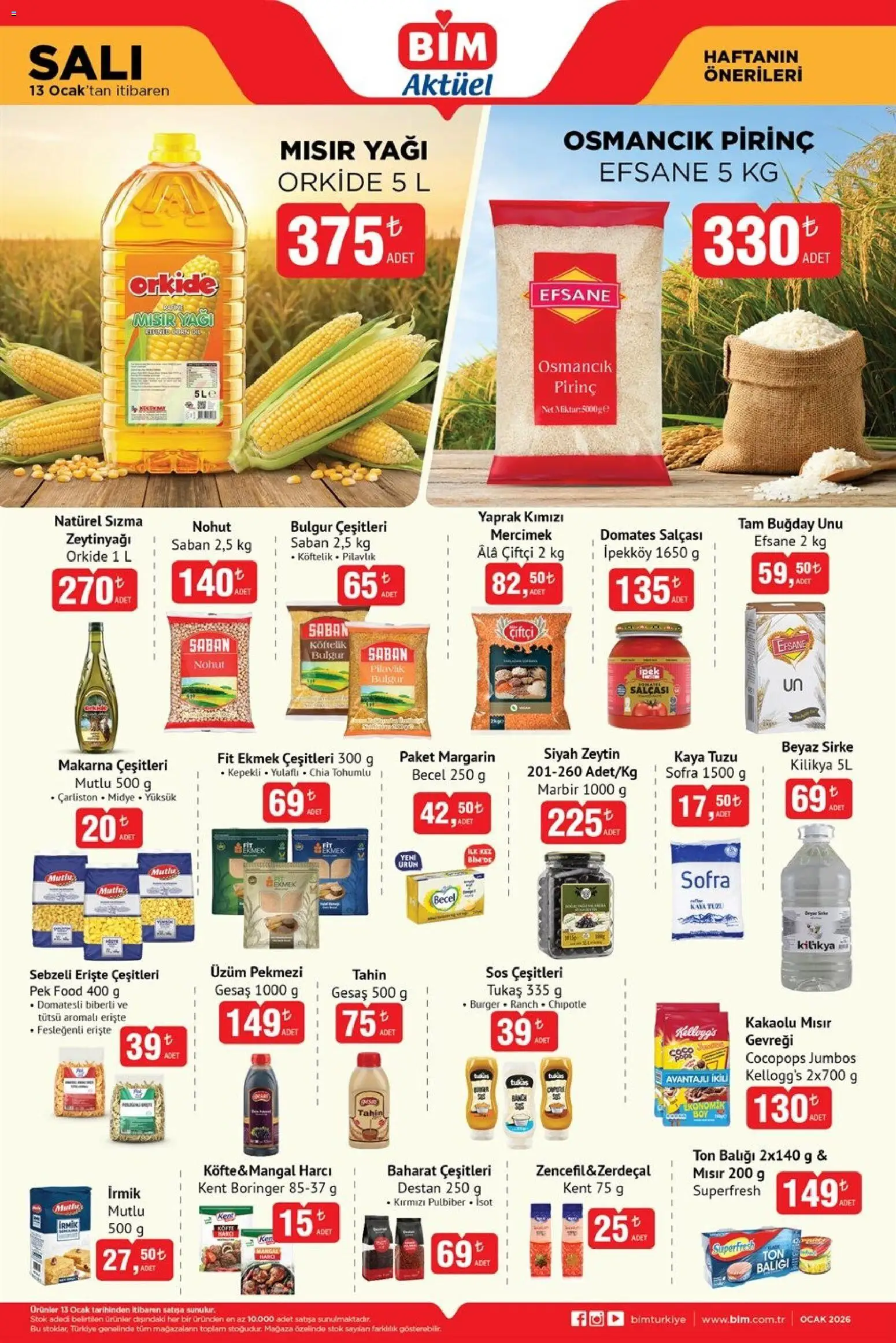 BİM Katalog - 13.01.2026 tarihinden itibaren geçerlidir | Sayfa: 1 | Ürünler: Makarna, Baharat, Üzüm, Ton balığı