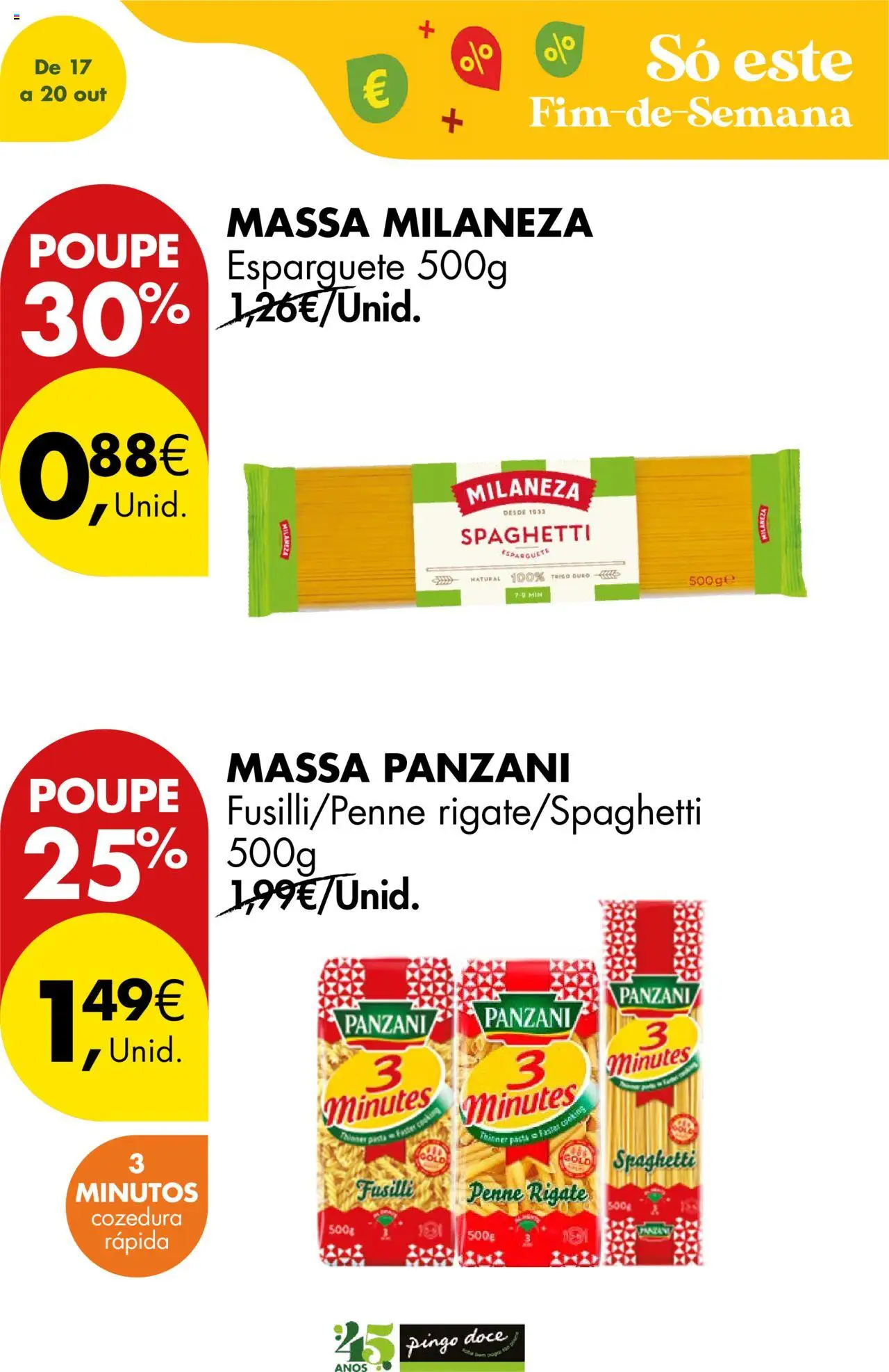 Pingo Doce Poupe este Fim de Semana │ válido de 17.10.2025 | Página: 15 | Produtos: Esparguete, Milaneza, Massa, Massa milaneza