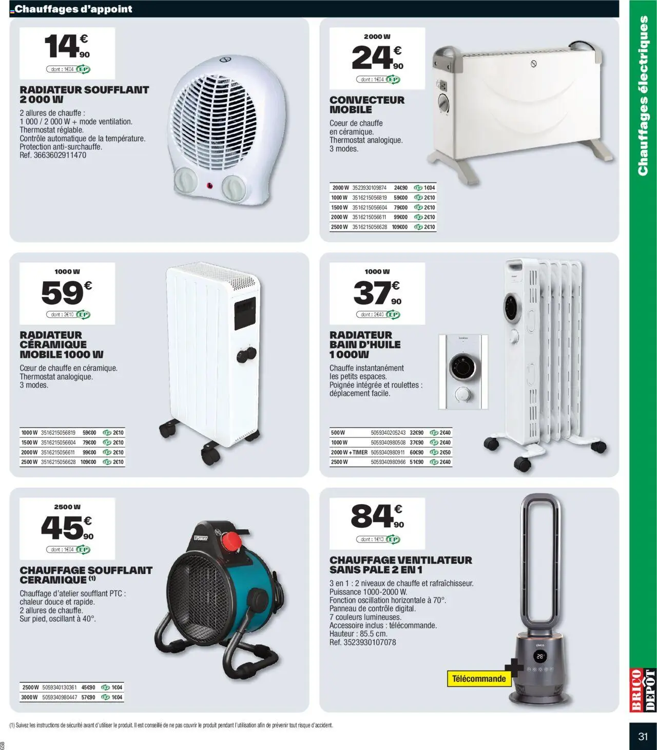 {H1} | Page: 31 | Produits: Ventilateur, Chauffage soufflant, Radiateur, Télécommande