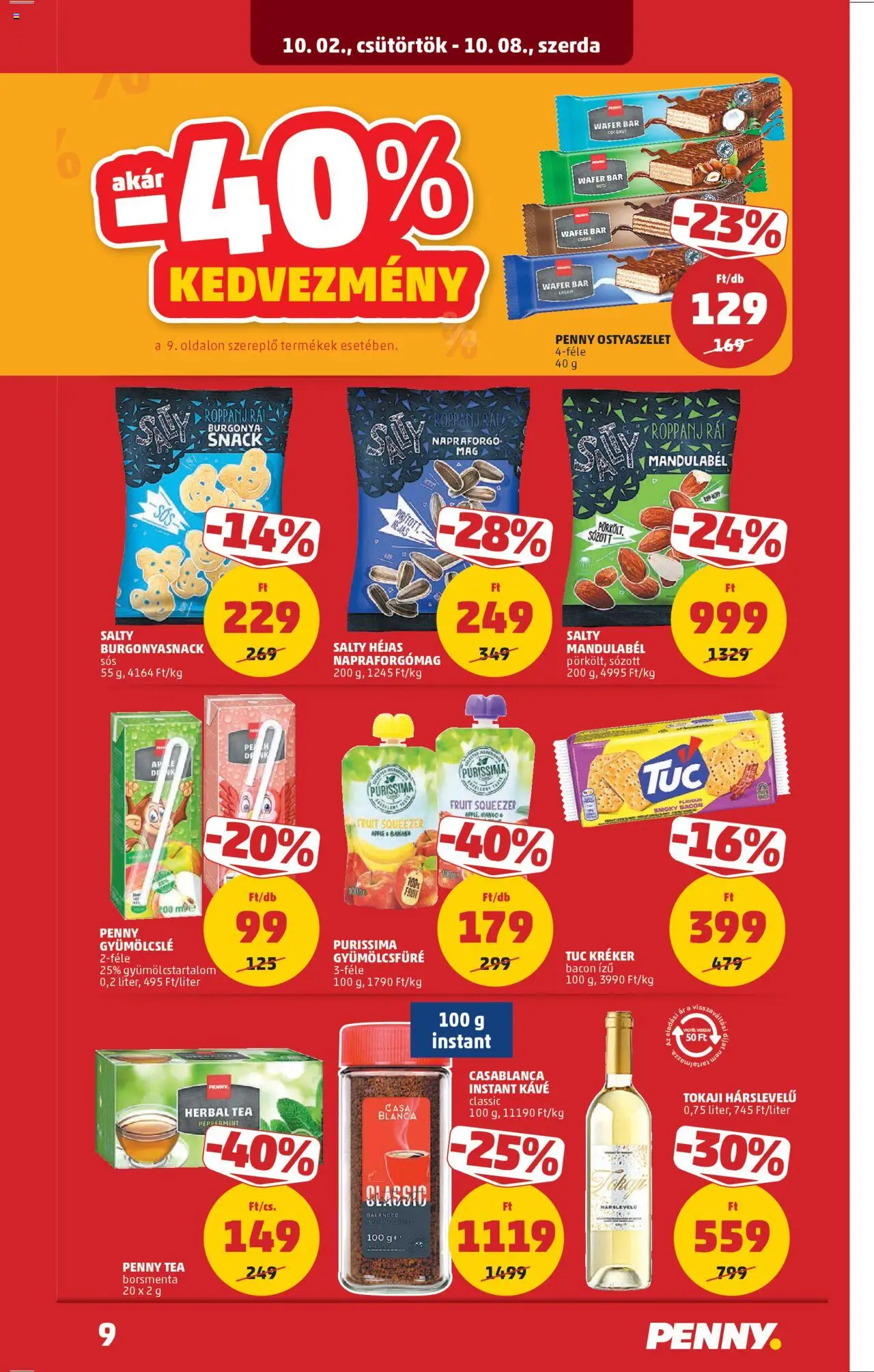 PENNY akciós ujság - amely érvényes a következő dátumtól: 02.10.2025 | Oldal: 13 | Termékek: Napraforgómag, Ostyaszelet, Bacon, Instant kávé