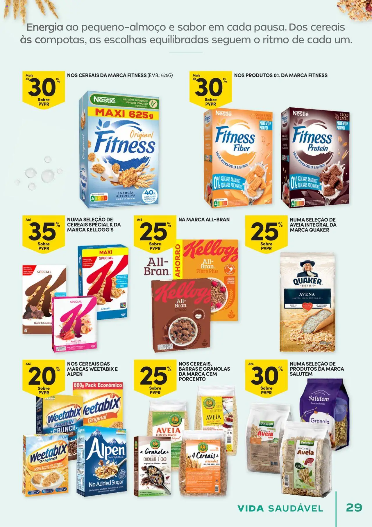Continente - Vida Saudável: É de quem quer comer bem sem ginástica na carteira │ válido de 21.10.2025 | Página: 29 | Produtos: Aveia, Granola, Quinoa, Flocos