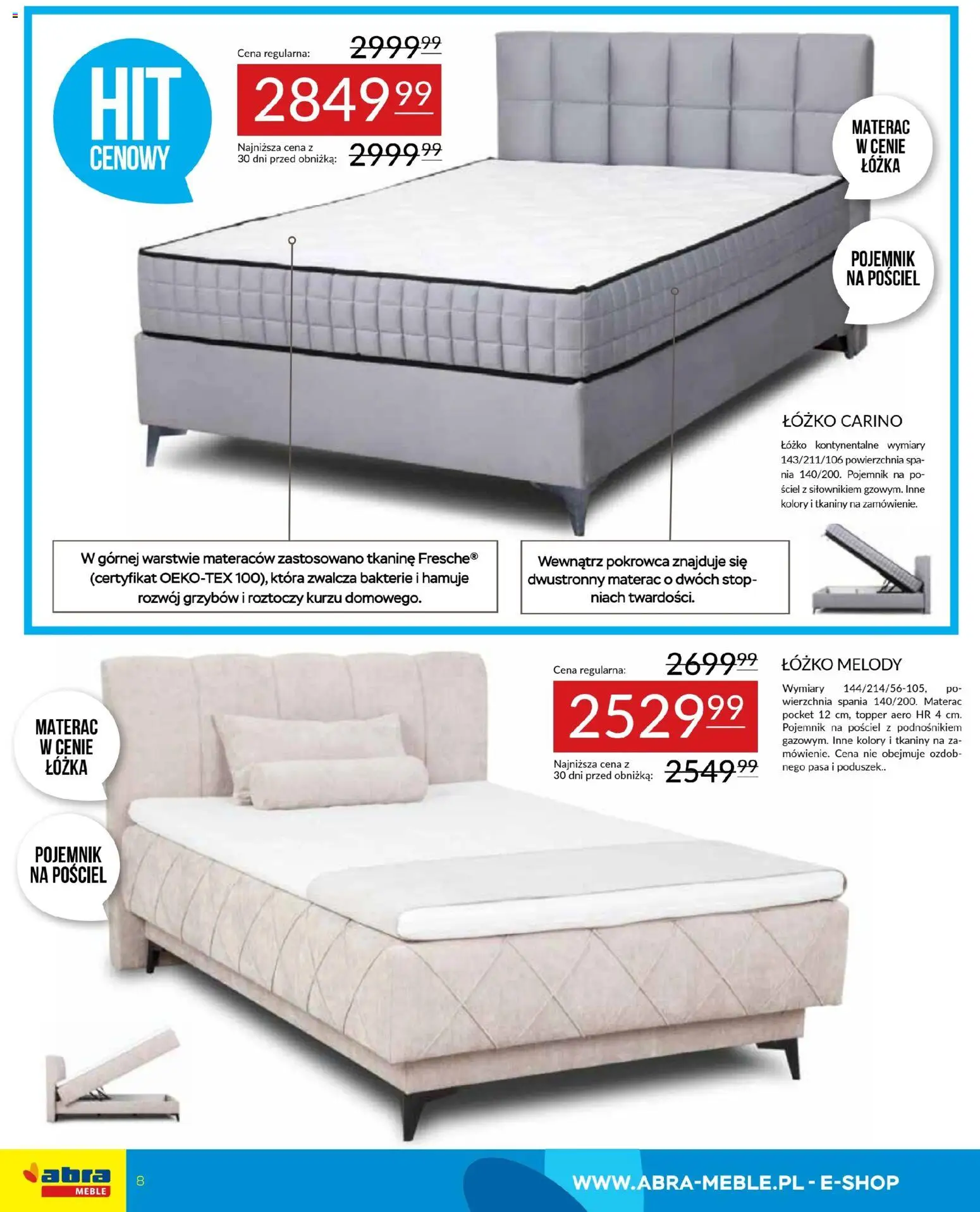 Abra meble Gazetka od 29.01.2026 | Strona: 8 | Produkty: Pościel, Łóżko, Materac