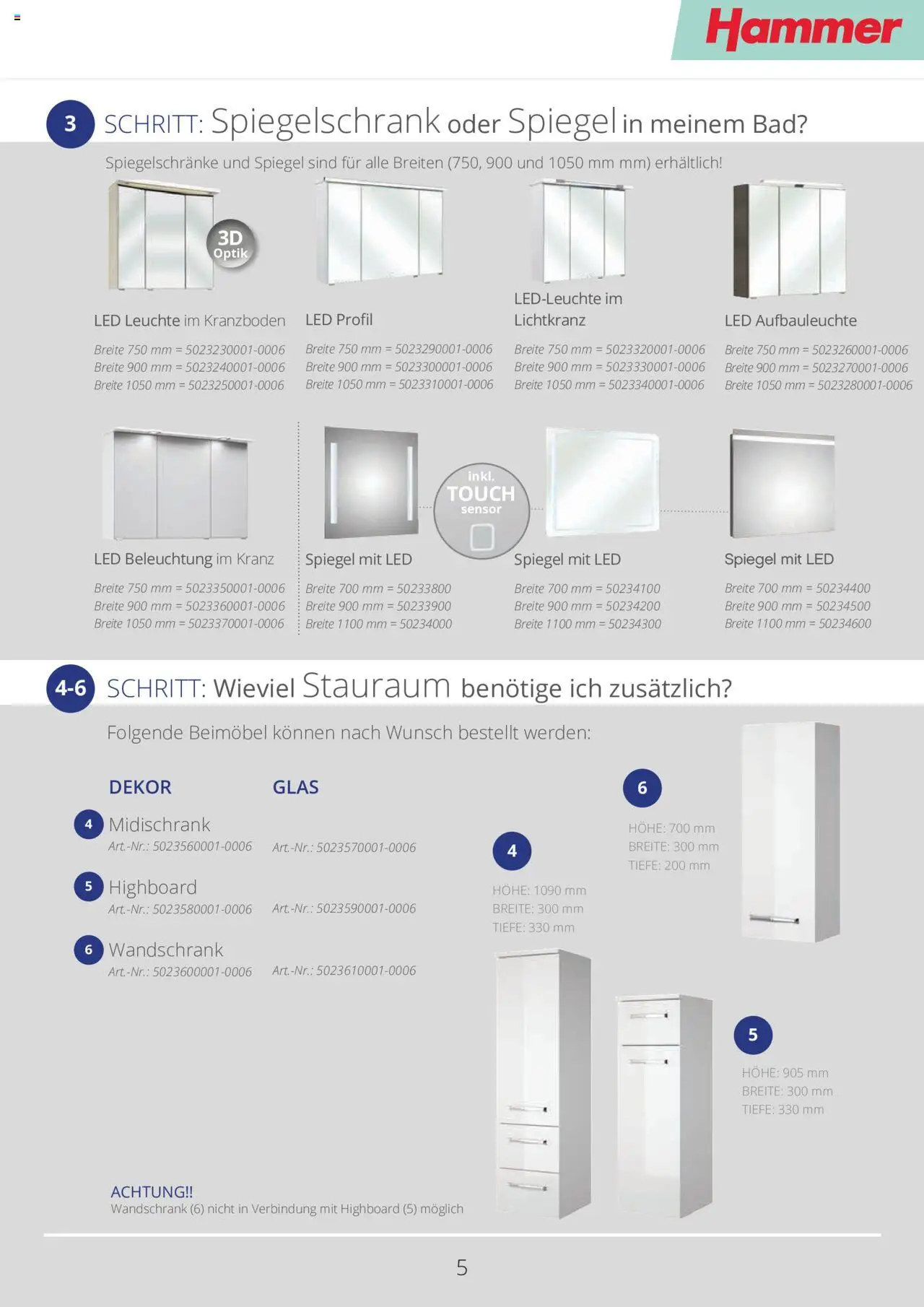Hammer Zuhause Trendset - gültig ab dem 01.01.2024 | Seite: 5 | Produkte: HIghboard, Spiegel, Spiegelschrank, Midischrank