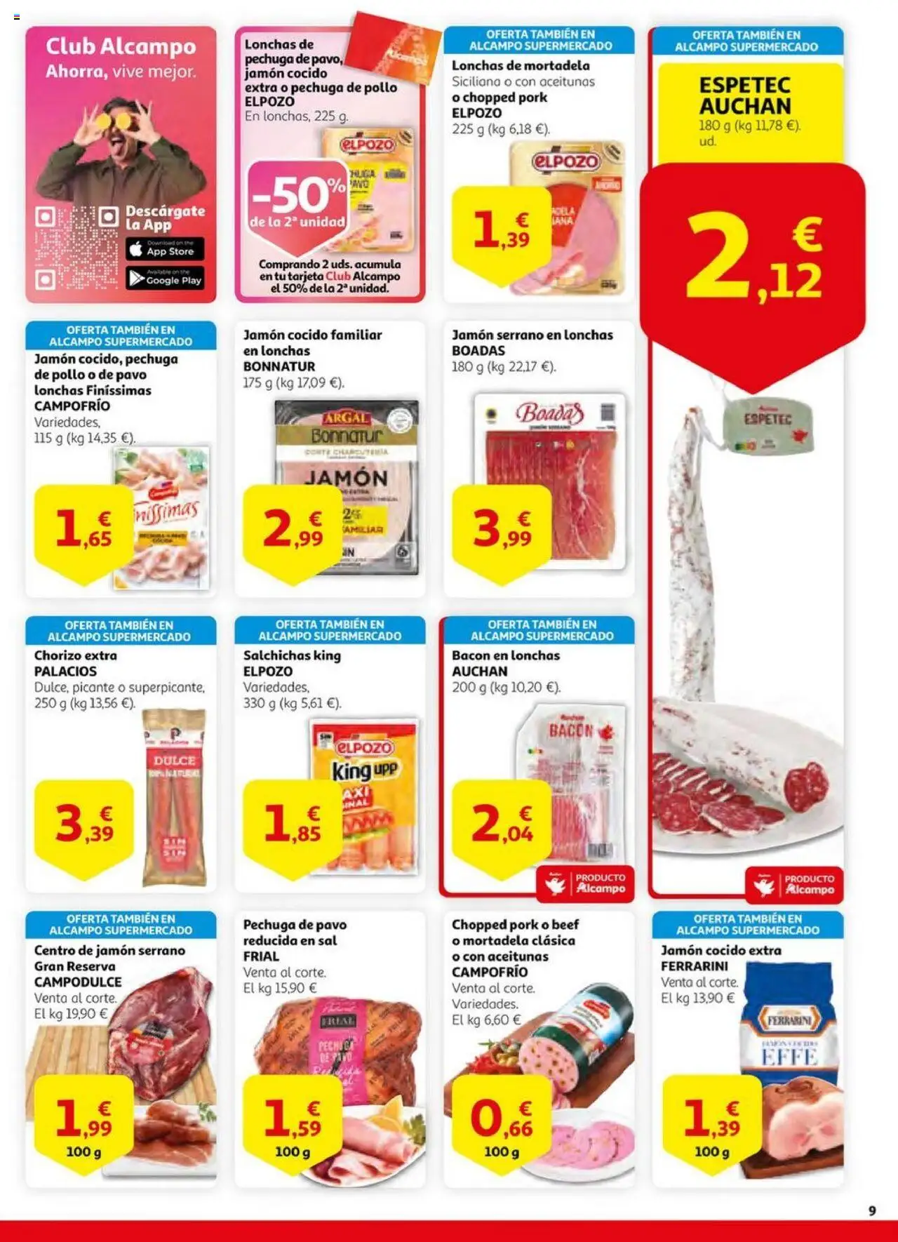 Alcampo - HG Unificado Madrid │ válido desde el 01.07.2025 | Página: 9 | Productos: Jamón serrano, Jamón, Jamón cocido, Mortadela