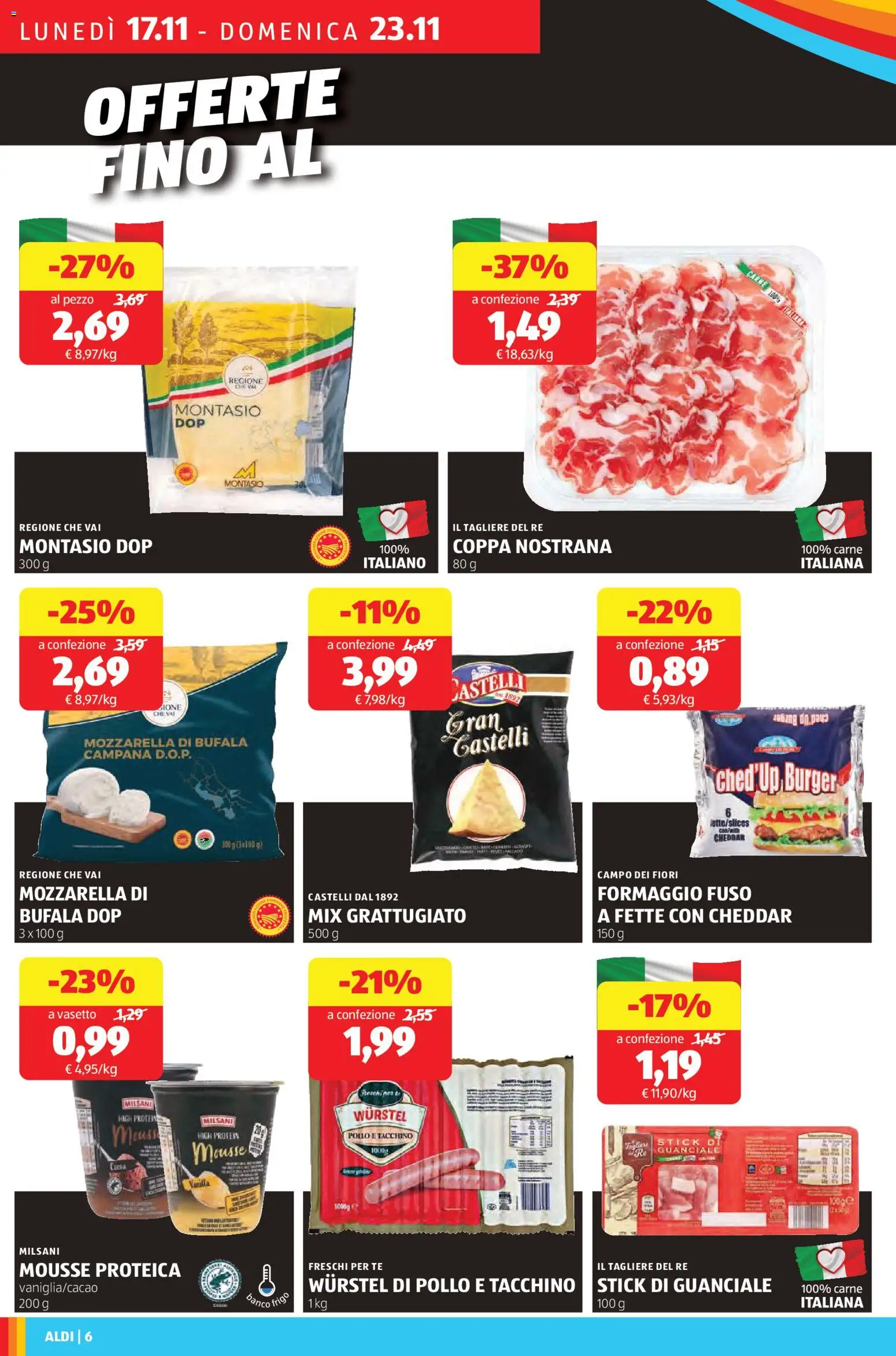 Volantino Aldi del 17.11.2025 | Pagina: 8 | Prodotti: Tacchino, Wurstel, Tagliere, Guanciale