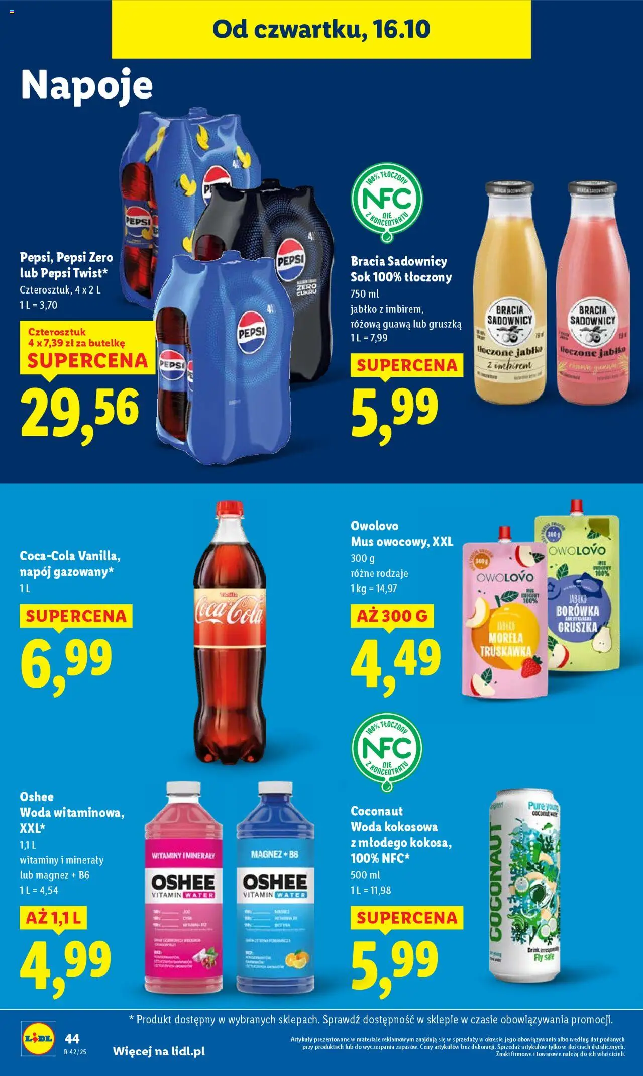 Lidl Gazetka od 16.10.2025 | Strona: 48 | Produkty: Gruszka, Napoje, Coca cola, Sok