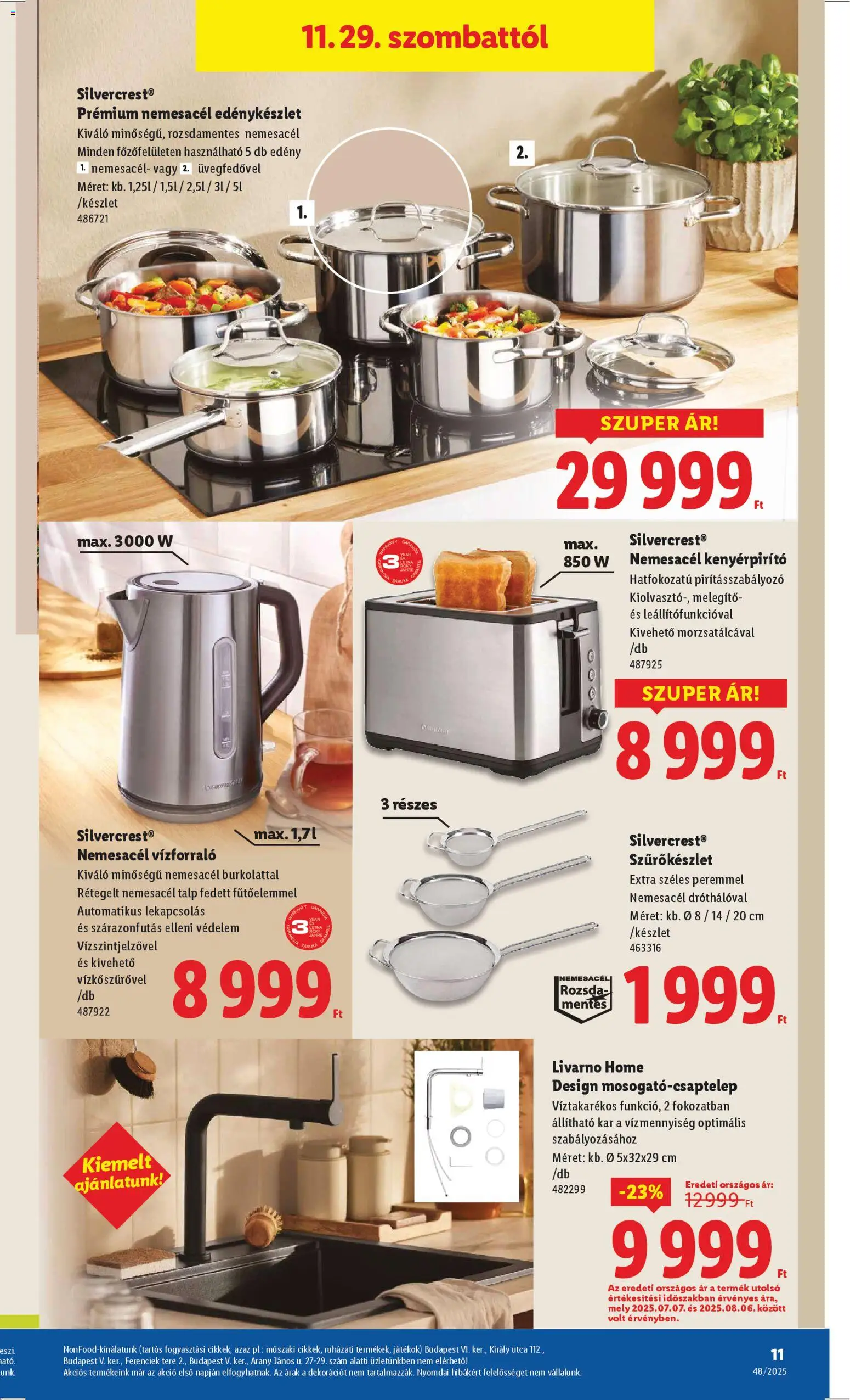 Lidl akciós ujság - amely érvényes a következő dátumtól: 27.11.2025 | Oldal: 11 | Termékek: Vízforraló, Edény, Kenyérpirító, Edénykészlet