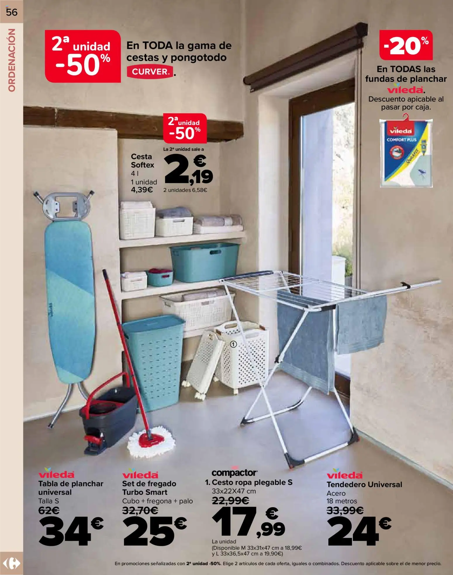 Carrefour folleto │ válido desde el 09.01.2026 | Página: 56 | Productos: Ropa, Tendedero, Tabla de planchar, Cesta