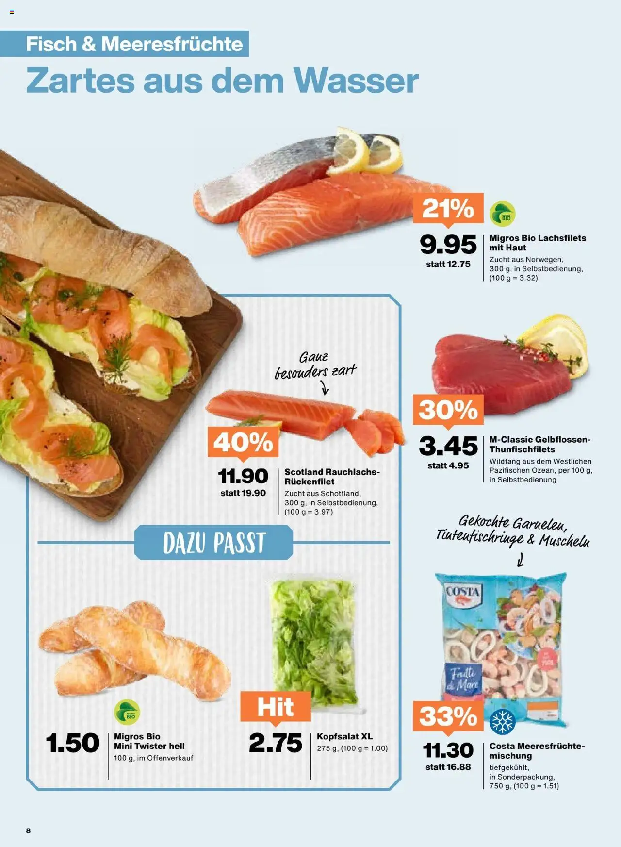 Migros Aktionen ab 26.08.2025 | Seite: 8 | Produkte: Fisch, Meeresfrüchte, Wasser