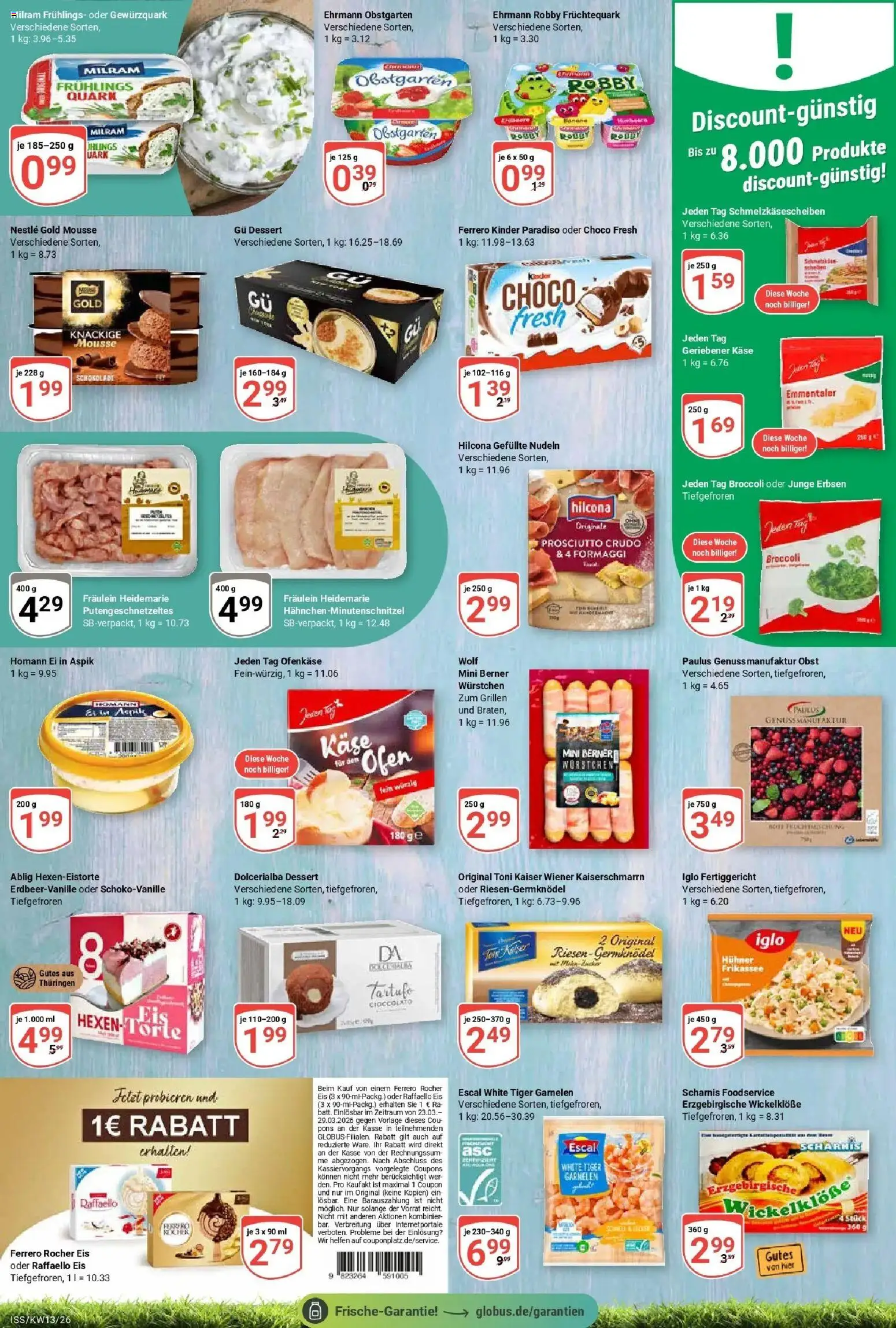Globus prospekt Isserstedt	 – gültig ab 23.03.2026 | Seite: 12 | Produkte: Ferrero rocher, Quark, Käse, Milram