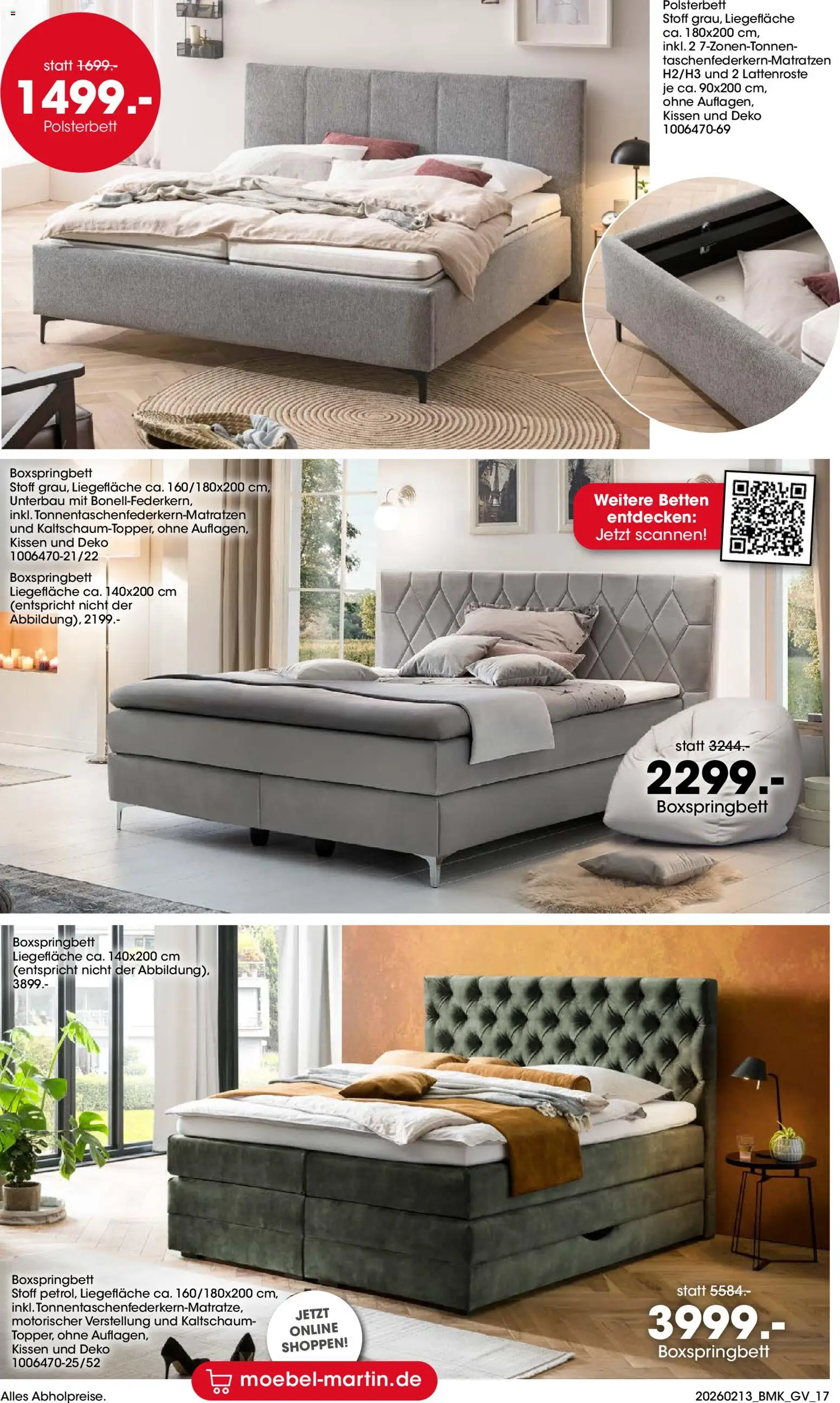Möbel Martin Küchenmesse – gültig ab 13.02.2026 | Seite: 17 | Produkte: Kissen, Boxspringbett, Polsterbett