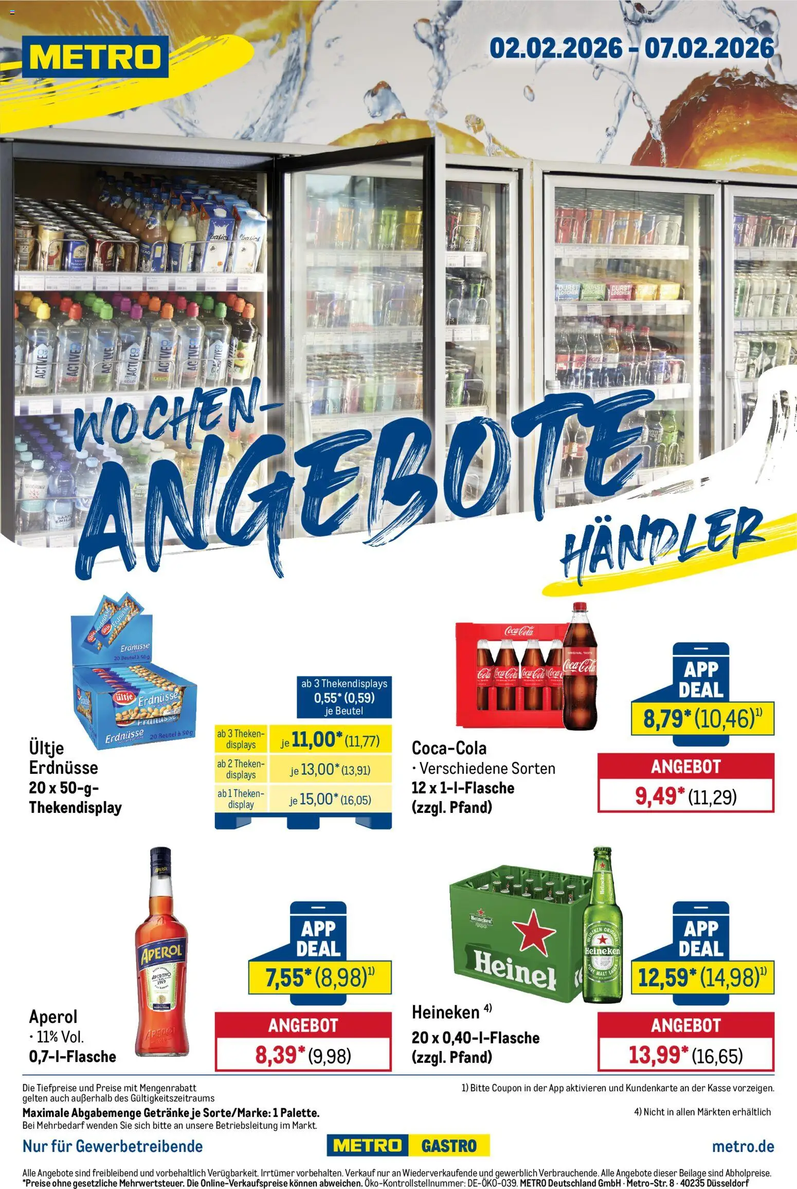 Metro Wochen-Angebote Händler – gültig ab 02.02.2026 | Seite: 1 | Produkte: Ultje erdnusse, Erdnüsse, Cola, Heineken