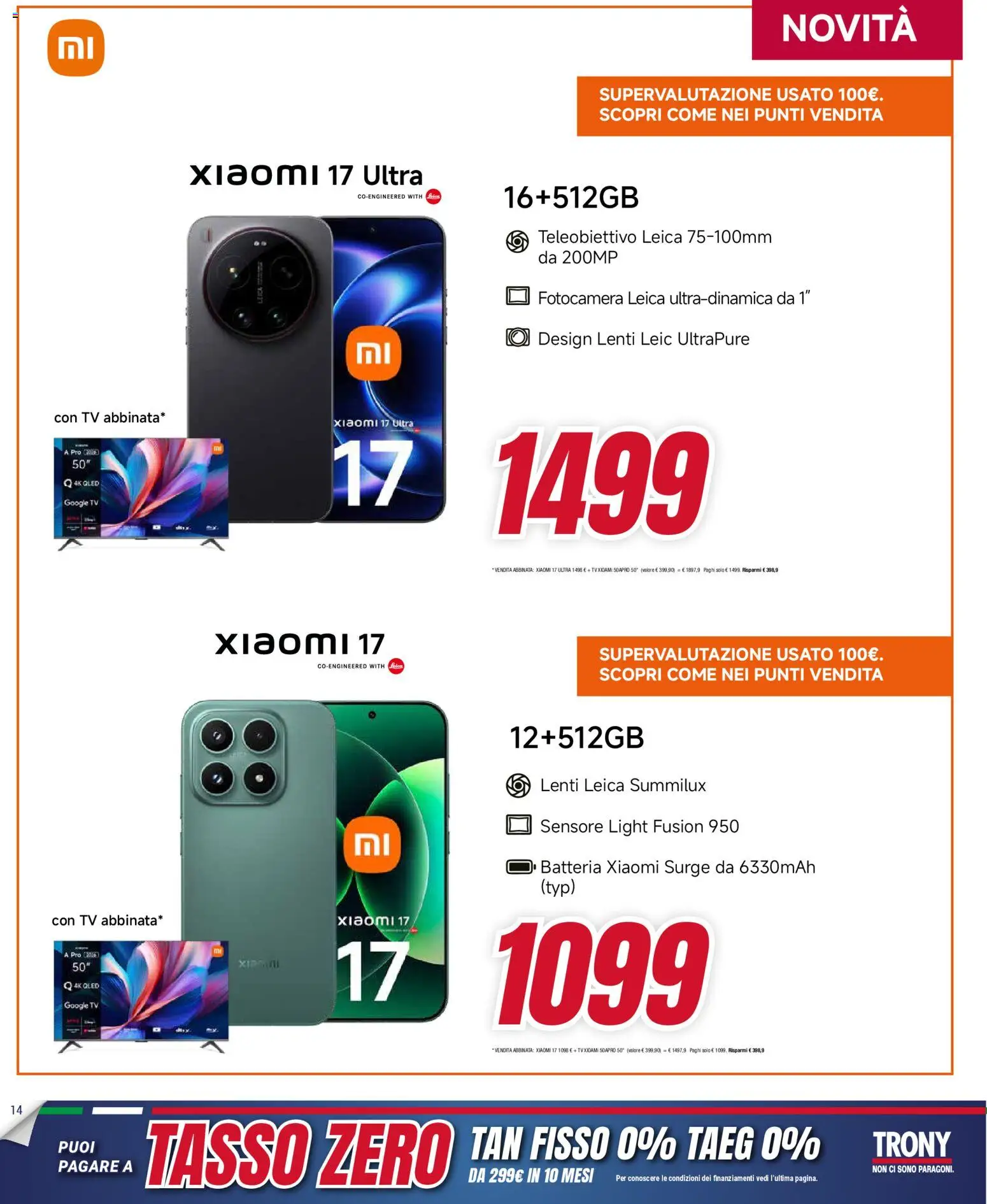 Volantino Trony volantino Sardegna del 19.03.2026 | Pagina: 14 | Prodotti: Xiaomi, TV, Fotocamera, Batteria
