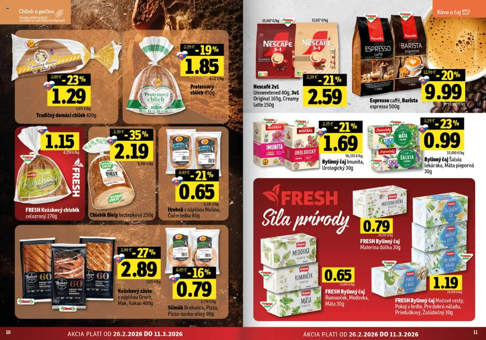 Nové Fresh akcie – leták je platný od 26.02.2026 | Strana: 6 | Produkty: Chlieb, Čaj, Proteínový chlieb, Hrebeň