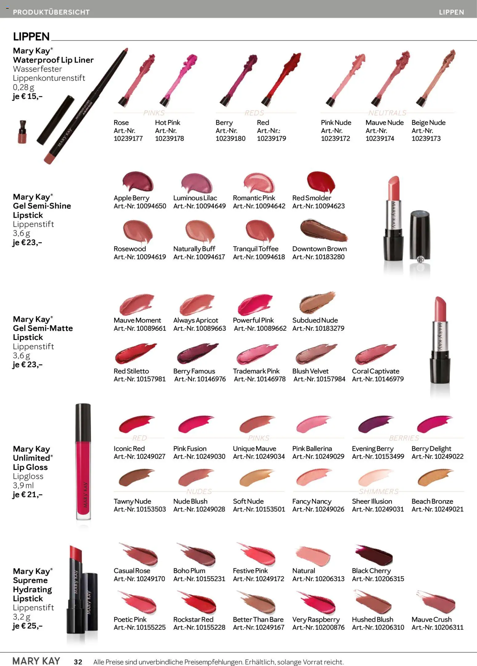 Mary Kay Katalog – gültig ab 15.04.2026 | Seite: 32 | Produkte: Coral, Lipgloss, Apple, Blush
