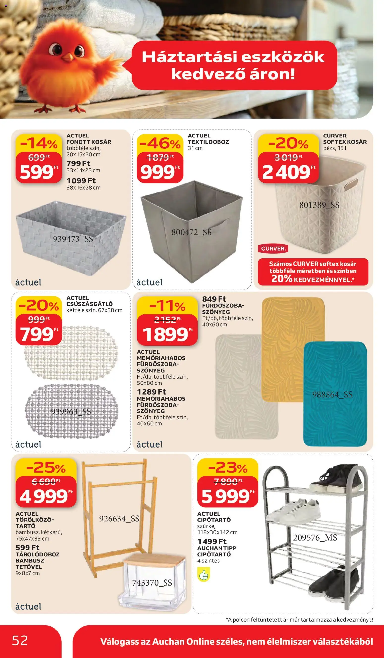 Auchan akciós ujság - amely érvényes a következő dátumtól: 05.03.2026 | Oldal: 52 | Termékek: Törölköző, Fürdőszoba szőnyeg, Kosár, Fürdőszoba