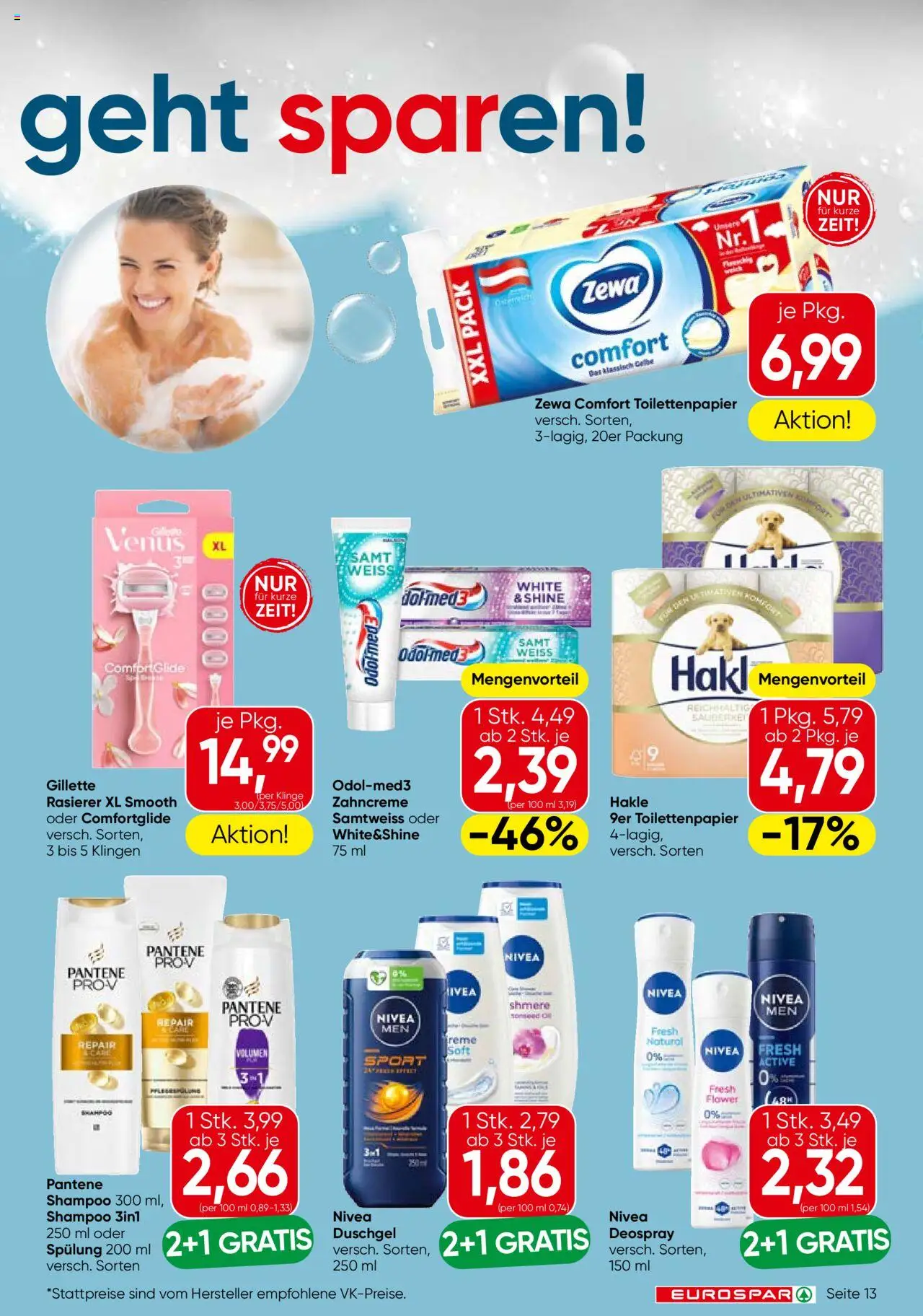 Eurospar Flugblatt - Burgenland gültig ab 14.08.2025 | Seite: 13 | Produkte: Rasierer, Shampoo, Spülung, Duschgel