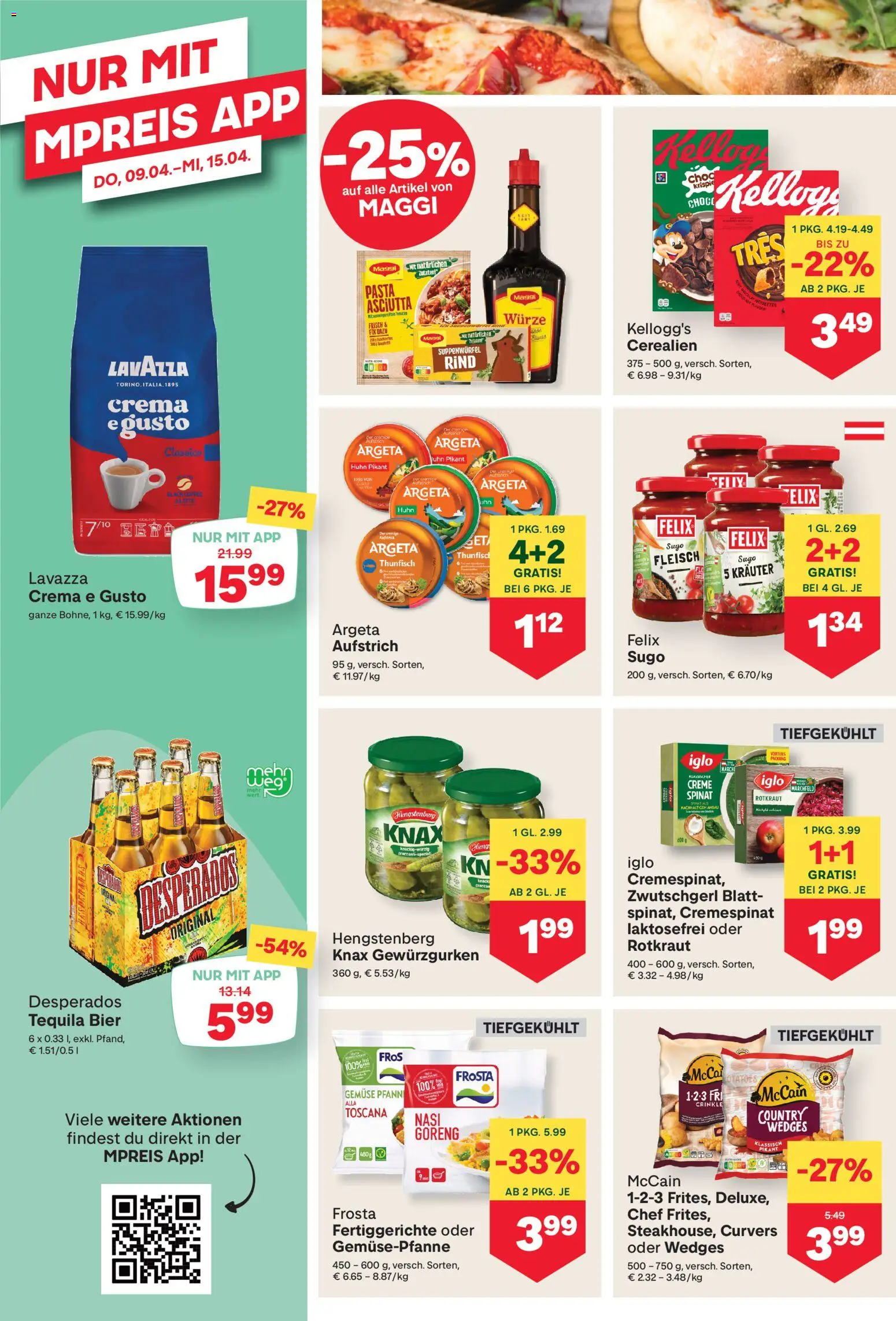 MPREIS Flugblatt gültig ab 09.04.2026 | Seite: 8 | Produkte: Pasta, Gemüse, Fertiggerichte, Bier