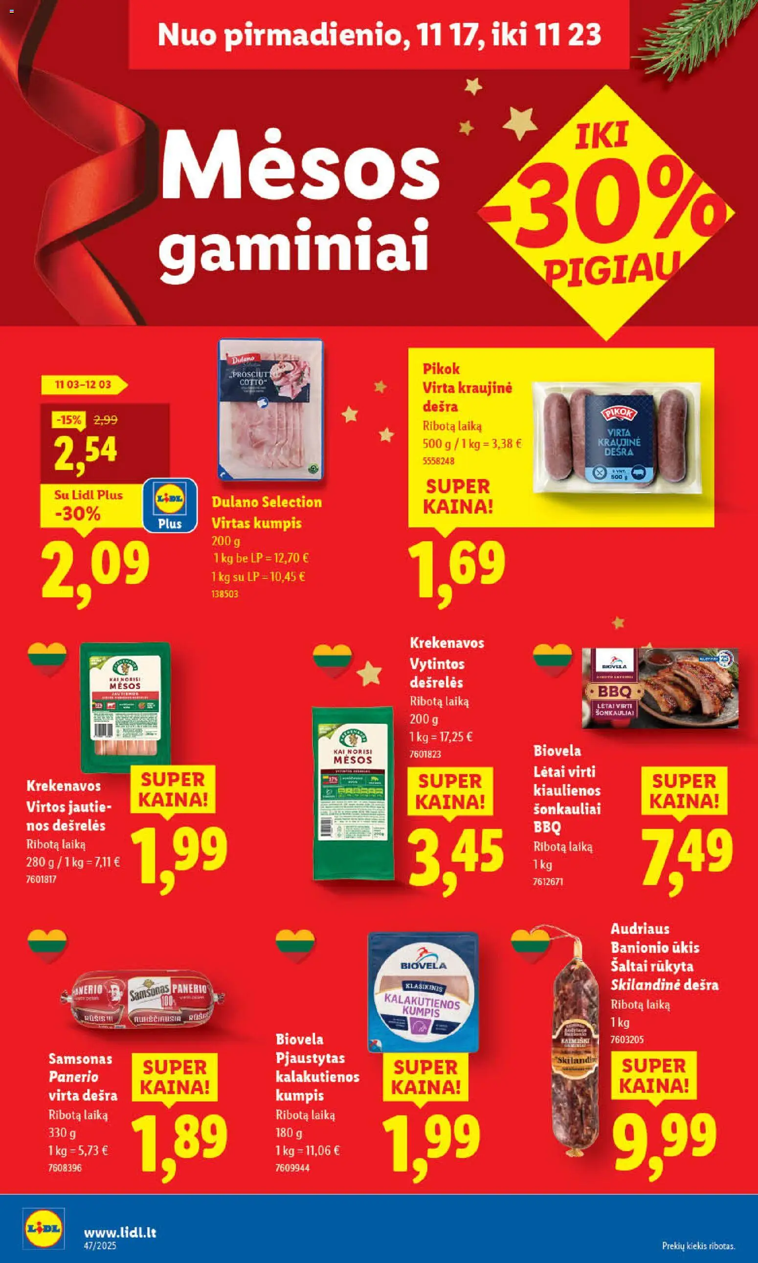 LIDL akcijos nuo 17.11.2025 | Puslapis: 28 | Prekių: Kiaulienos, Dešrelės, Kumpis, Dešra