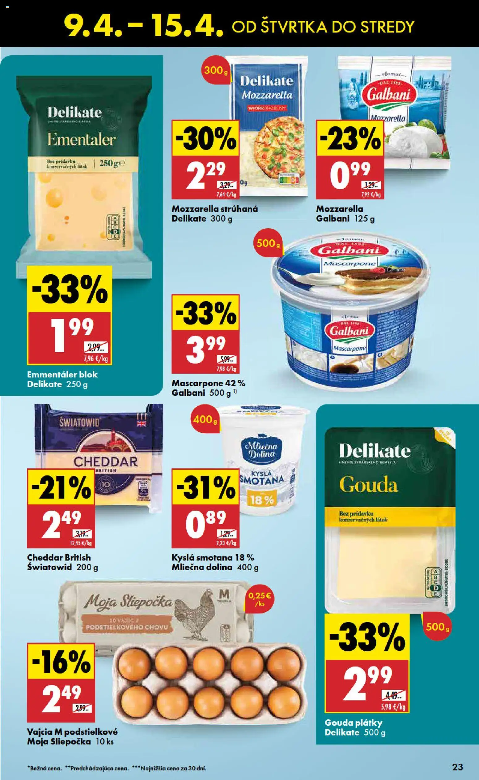 Nové Biedronka akcie – leták je platný od 09.04.2026 | Strana: 23 | Produkty: Vajcia, Smotana, Mozzarella, Mascarpone