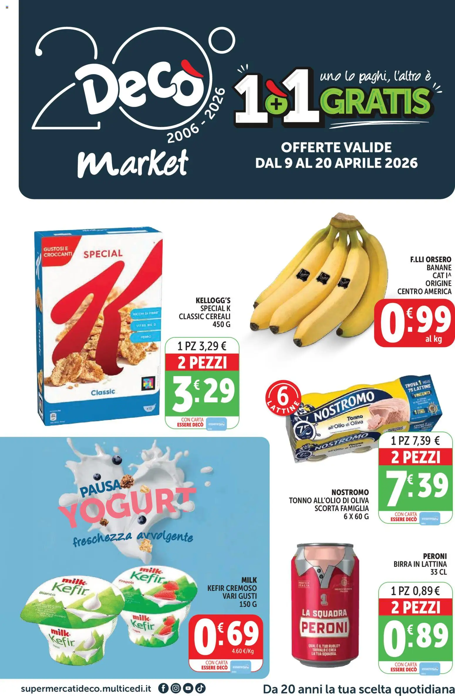 Volantino Decò del 09.04.2026 | Pagina: 1 | Prodotti: Yogurt, Birra, Banane, Cereali