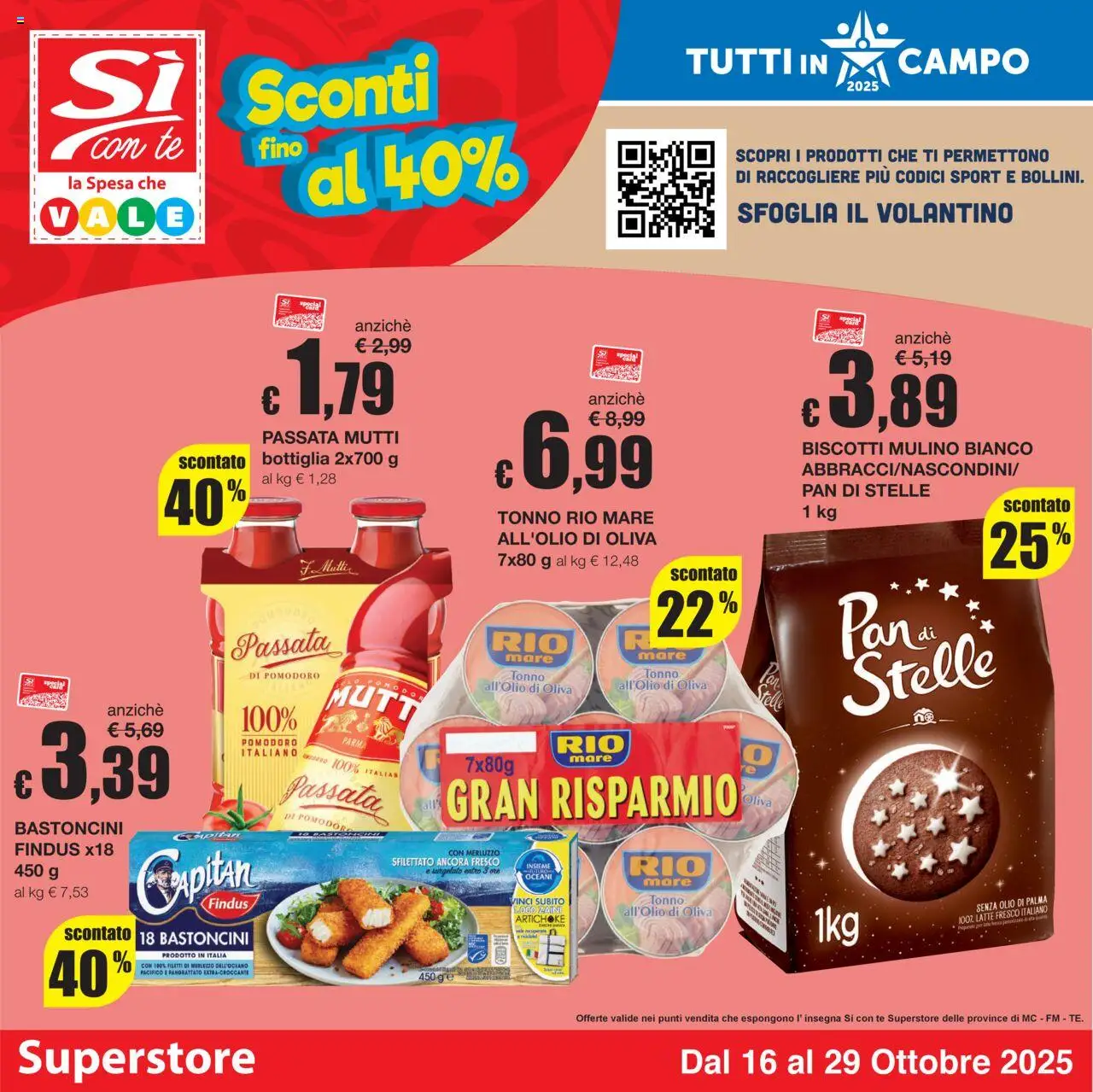 Volantino Sì con Te del 16.10.2025 | Pagina: 1 | Prodotti: Biscotti, Olio, Tonno, Mutti