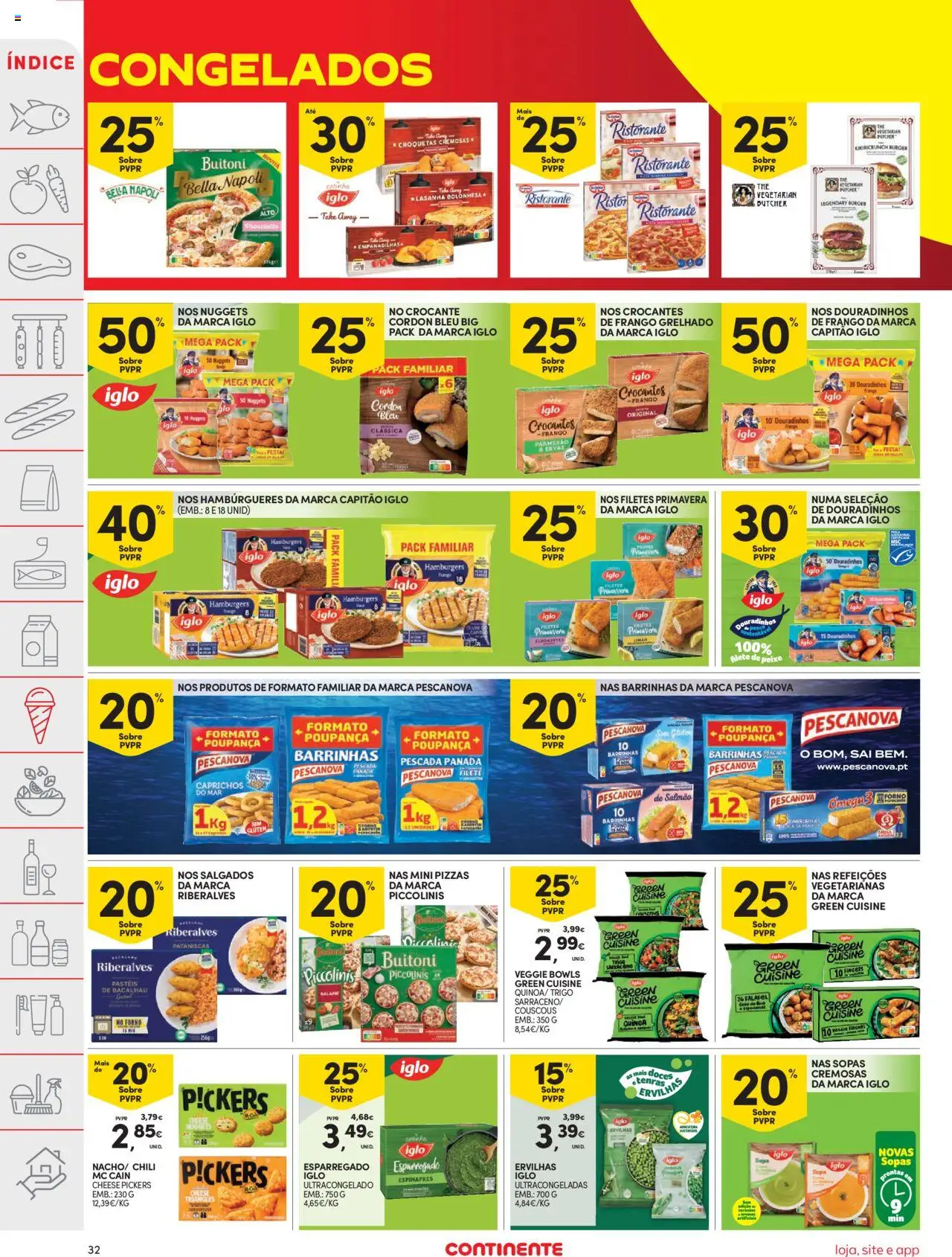 Continente folheto │ válido de 05.08.2025 | Página: 32 | Produtos: Bacalhau, Frango, Quinoa, Pizza