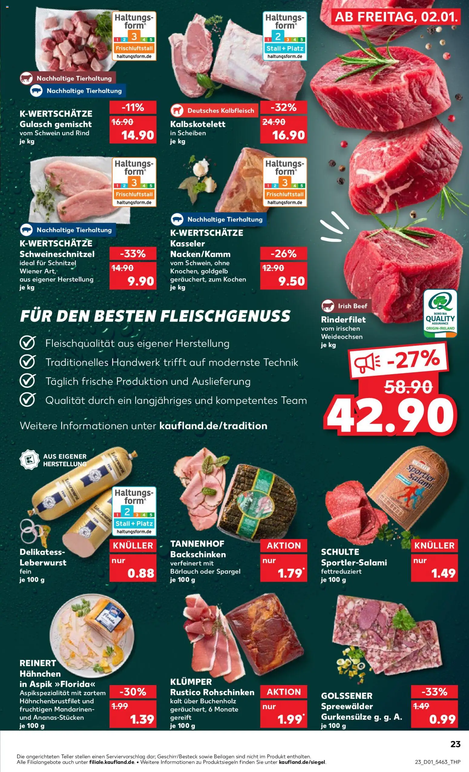 Kaufland prospekt Hamburg	 – gültig ab 02.01.2026 | Seite: 23 | Produkte: Hahnchen, Rinderfilet, Mandarinen, Salami