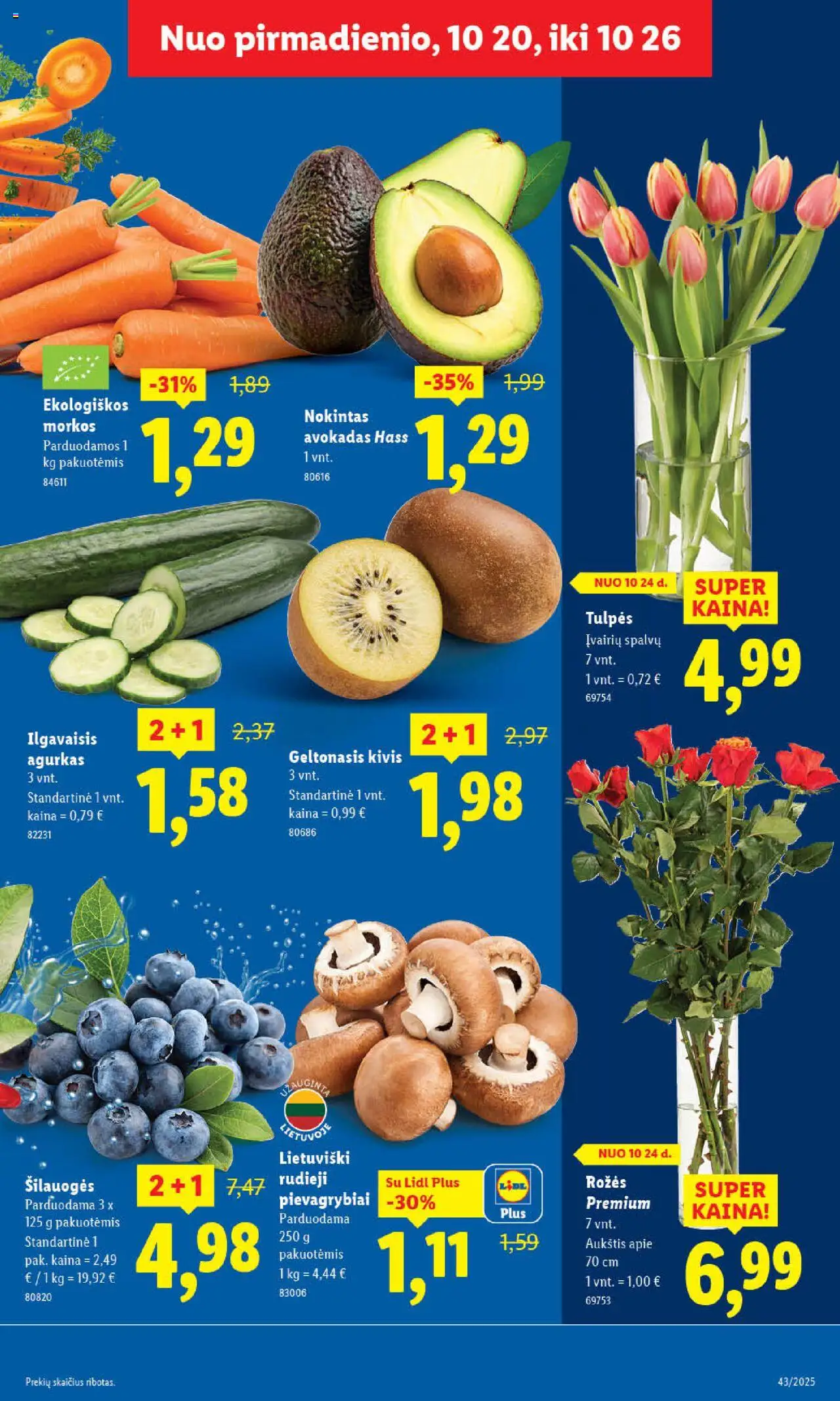 LIDL akcijos nuo 20.10.2025 | Puslapis: 7 | Prekių: Agurkas, Pievagrybiai, Šilauogės, Morkos