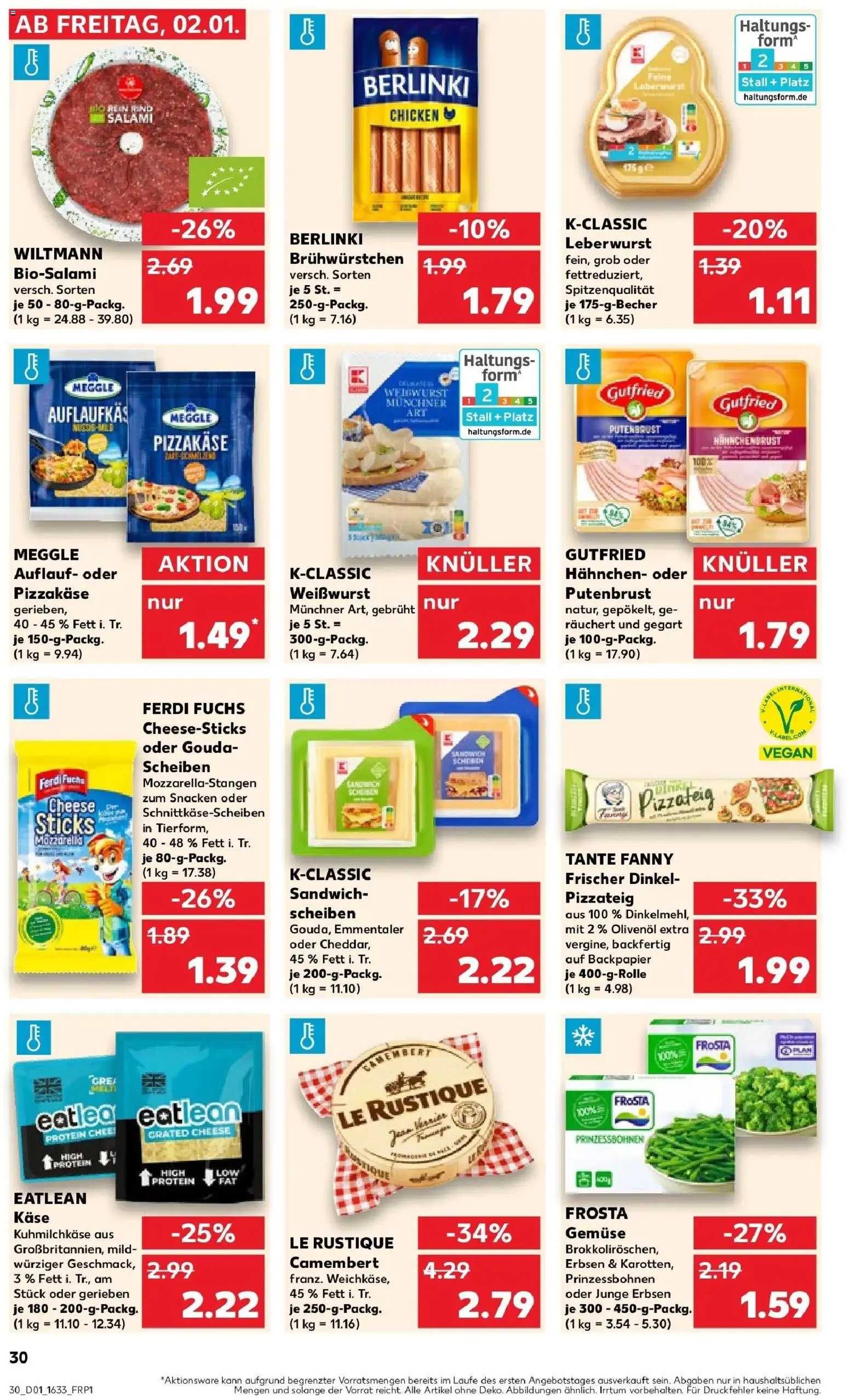 Kaufland prospekt Crailsheim	 – gültig ab 02.01.2026 | Seite: 30 | Produkte: Käse, Weißwurst, Salami, Pizza